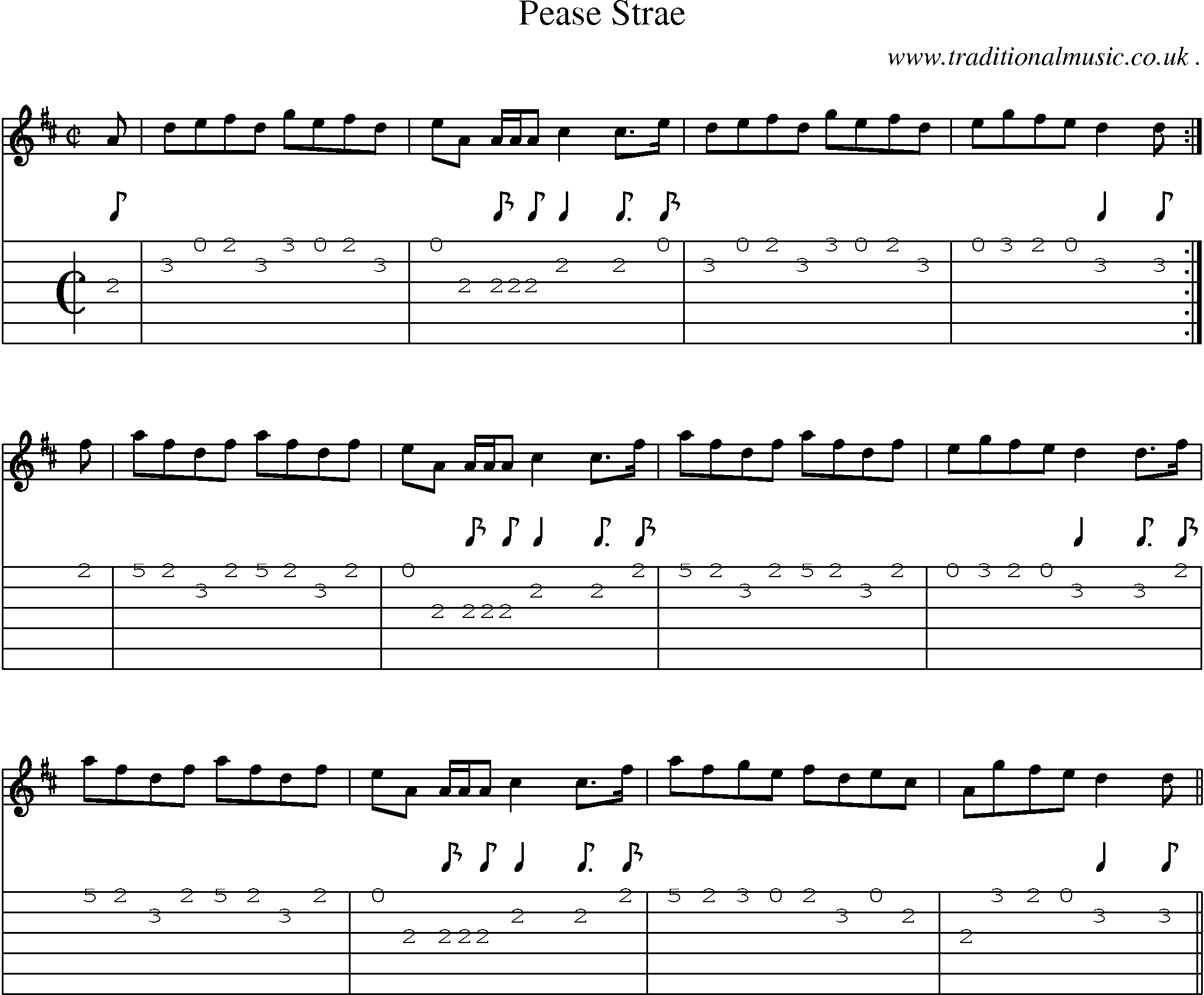 Sheet-music  score, Chords and Guitar Tabs for Pease Strae
