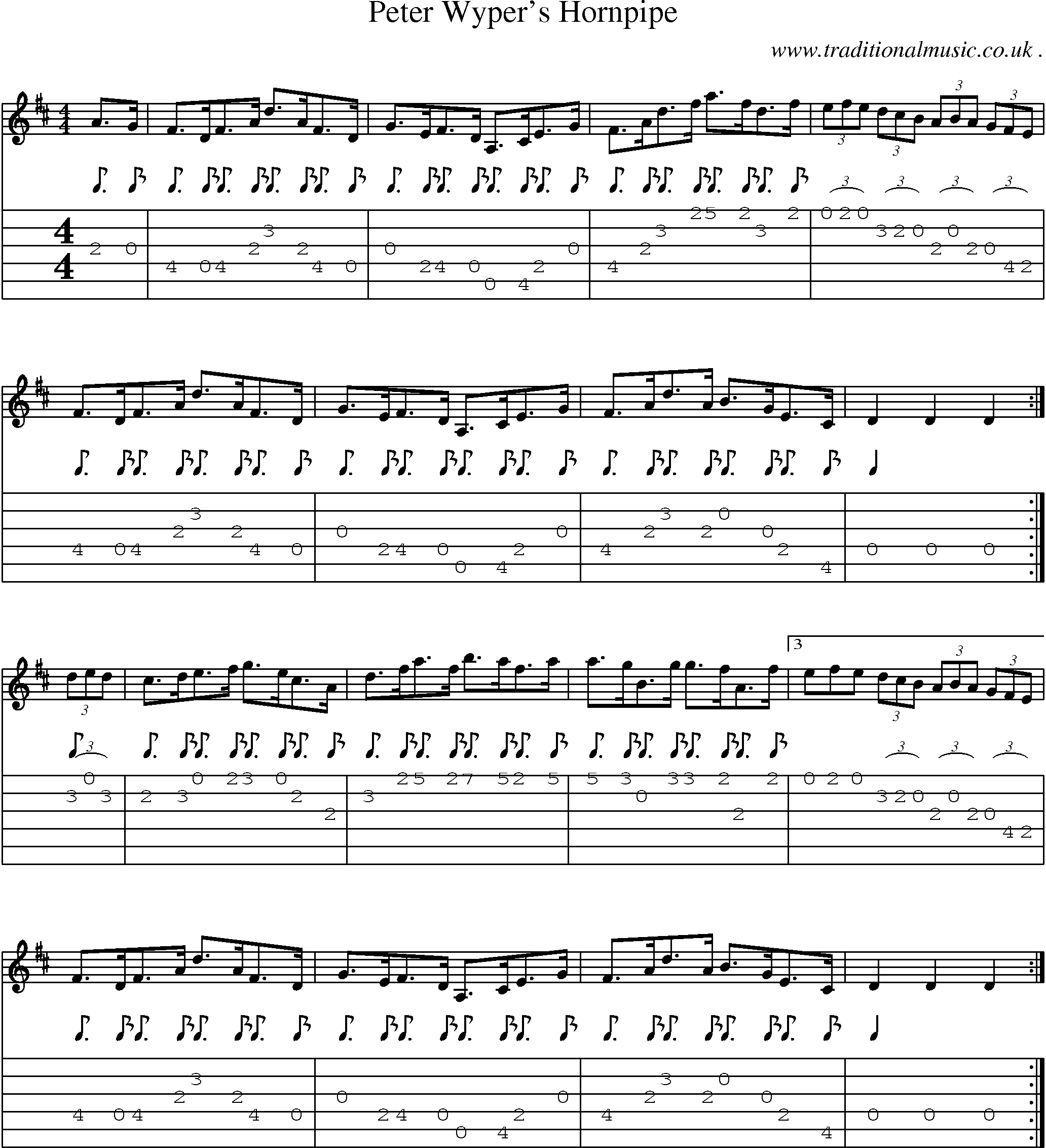 Sheet-music  score, Chords and Guitar Tabs for Peter Wypers Hornpipe