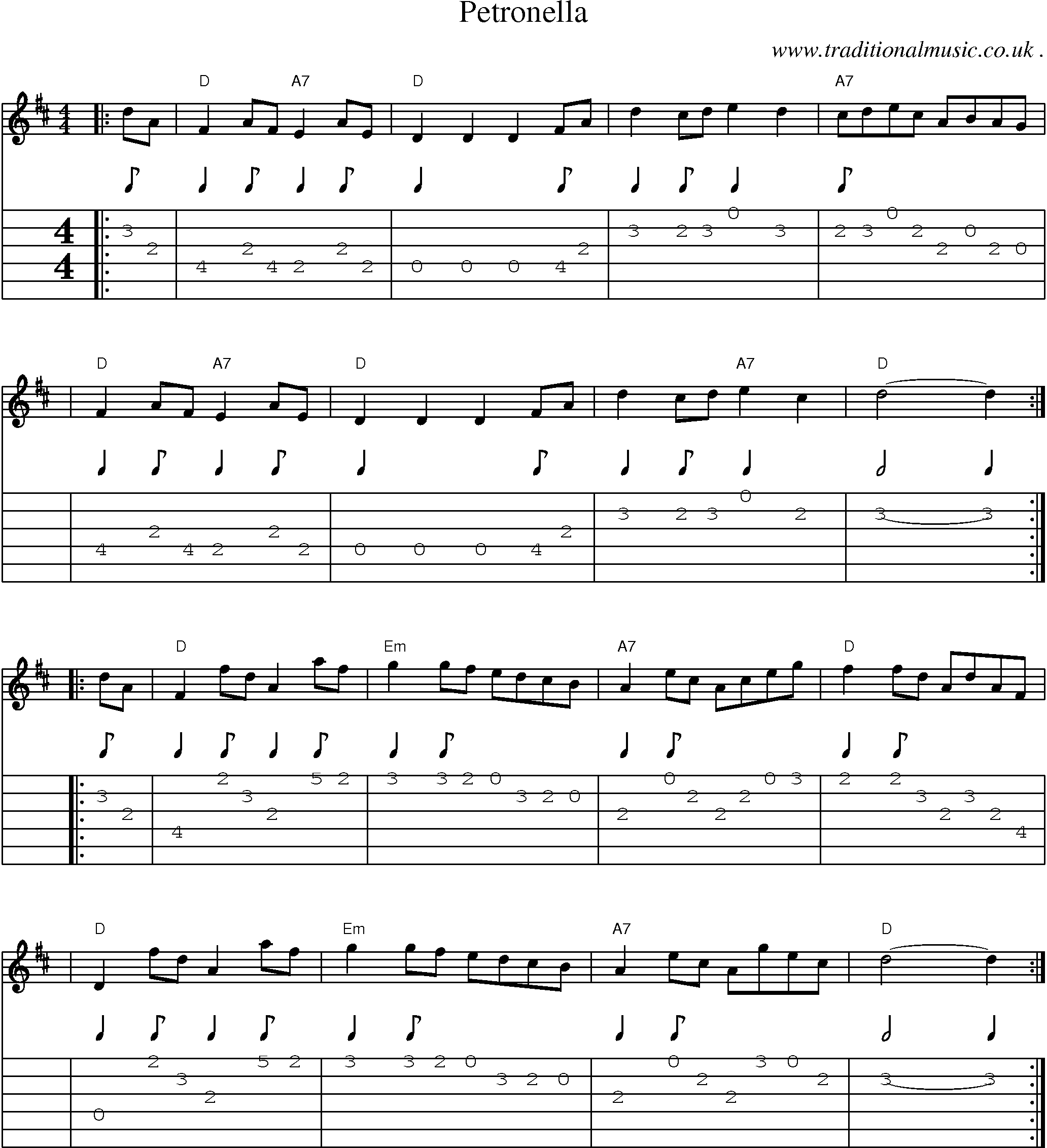 Sheet-music  score, Chords and Guitar Tabs for Petronella
