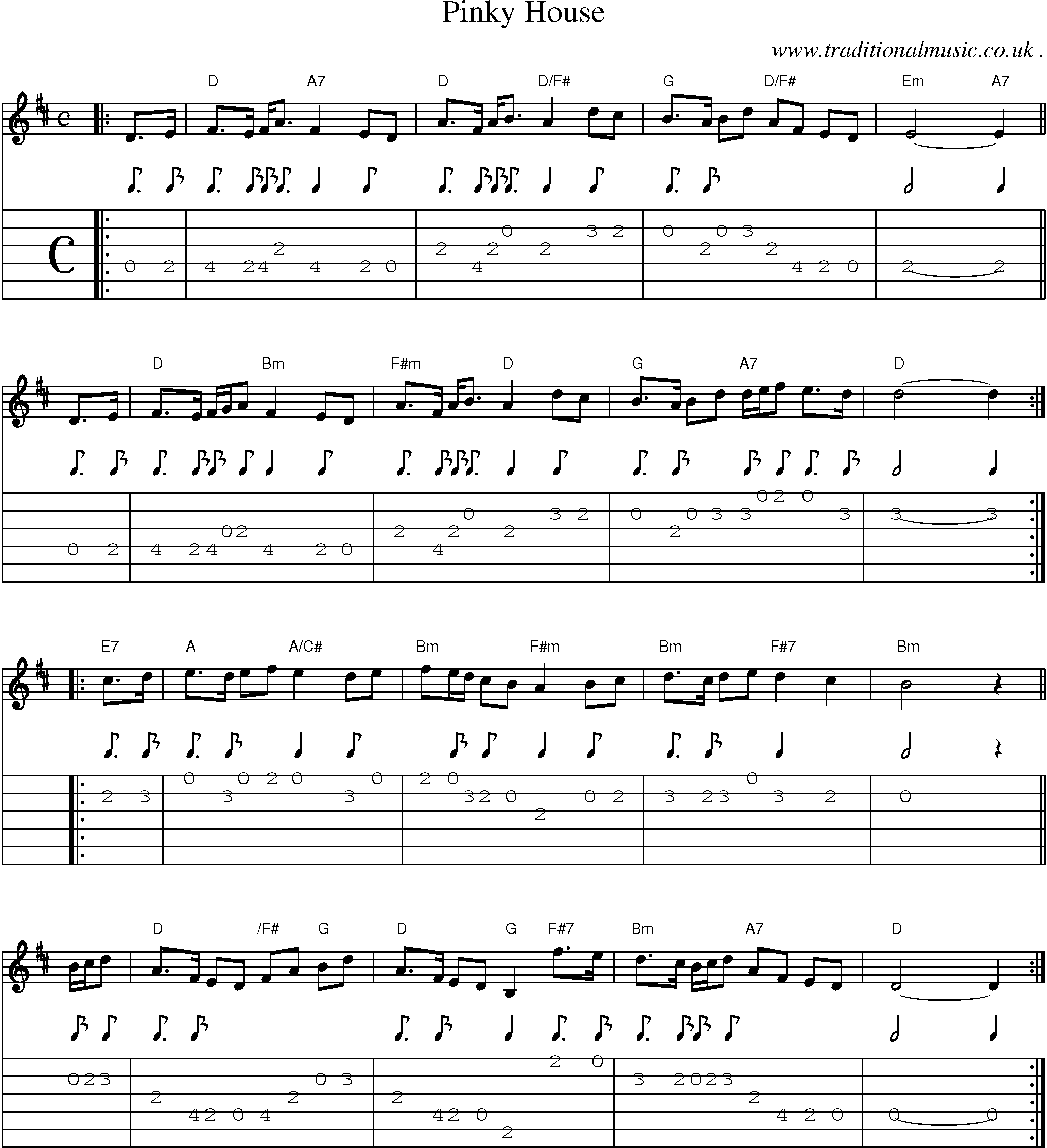 Sheet-music  score, Chords and Guitar Tabs for Pinky House