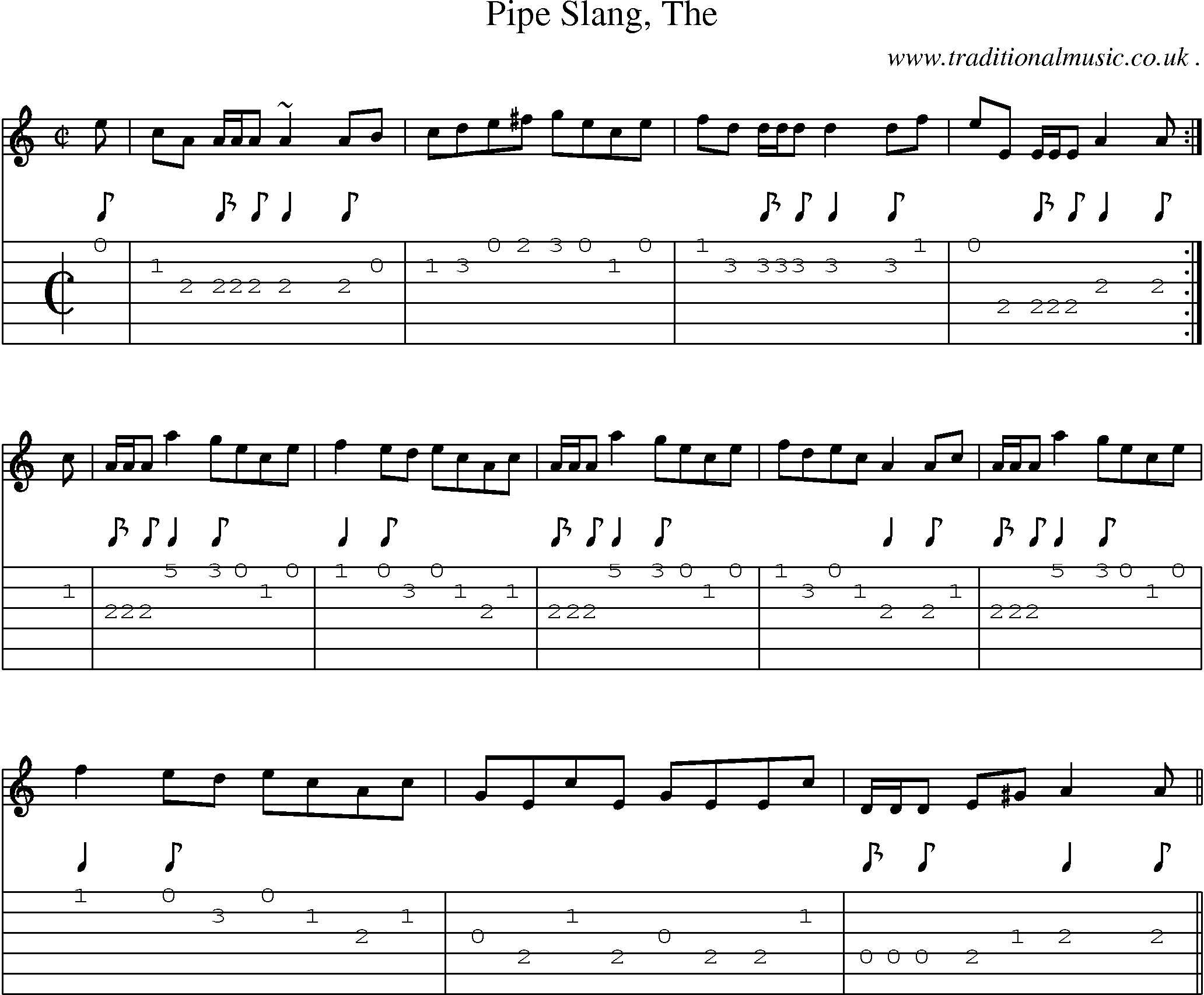 Sheet-music  score, Chords and Guitar Tabs for Pipe Slang The