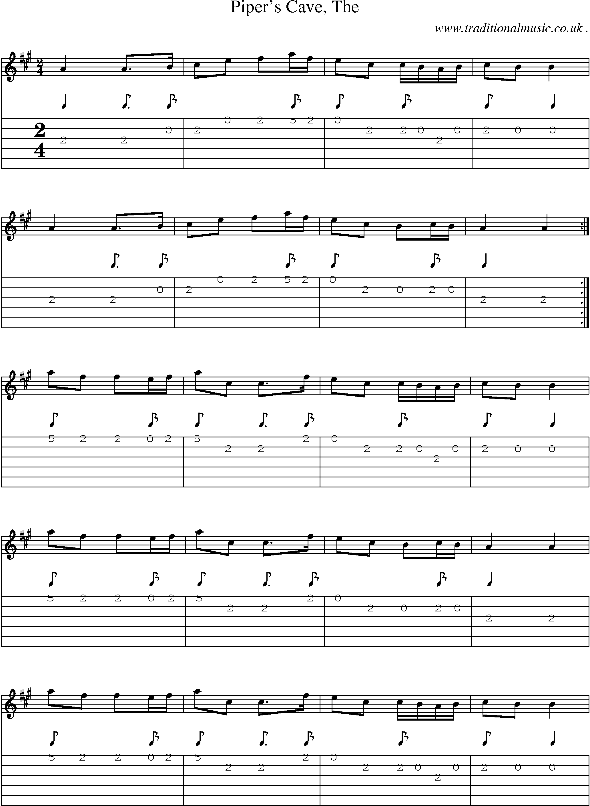 Sheet-music  score, Chords and Guitar Tabs for Pipers Cave The