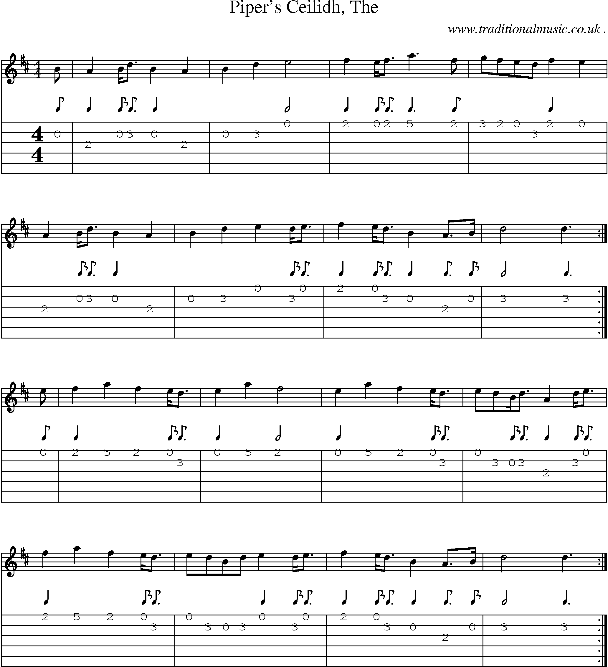 Sheet-music  score, Chords and Guitar Tabs for Pipers Ceilidh The