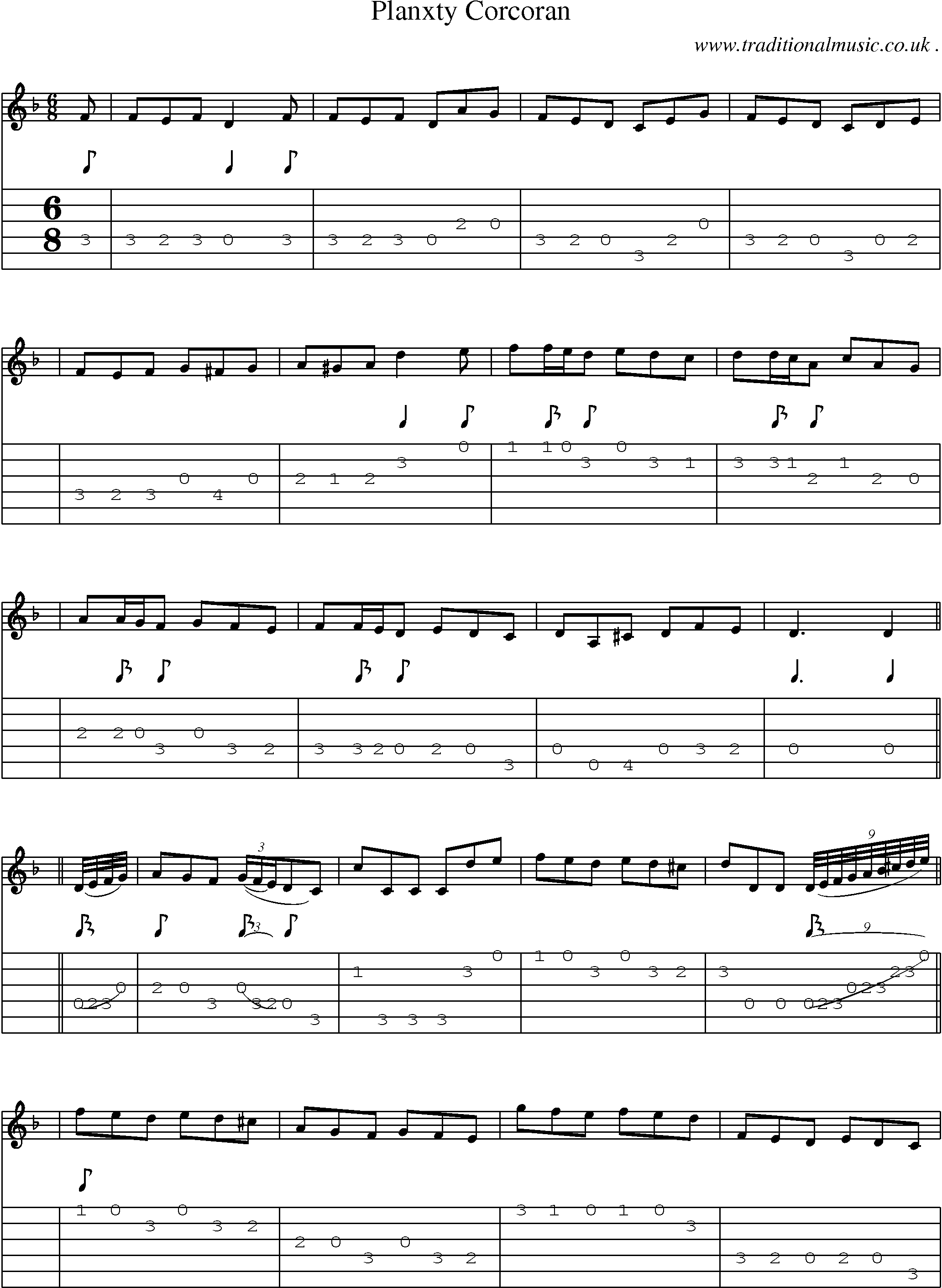 Sheet-music  score, Chords and Guitar Tabs for Planxty Corcoran