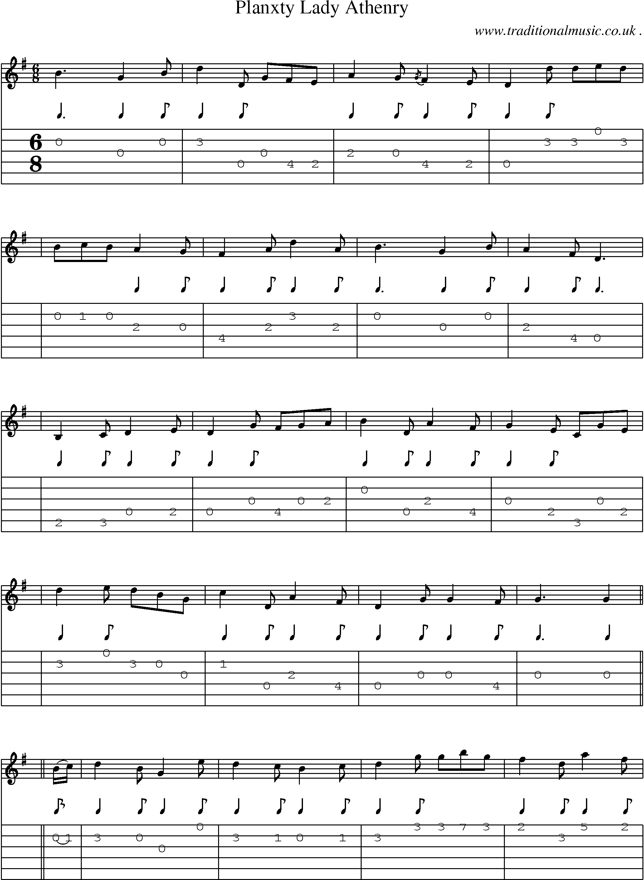 Sheet-music  score, Chords and Guitar Tabs for Planxty Lady Athenry