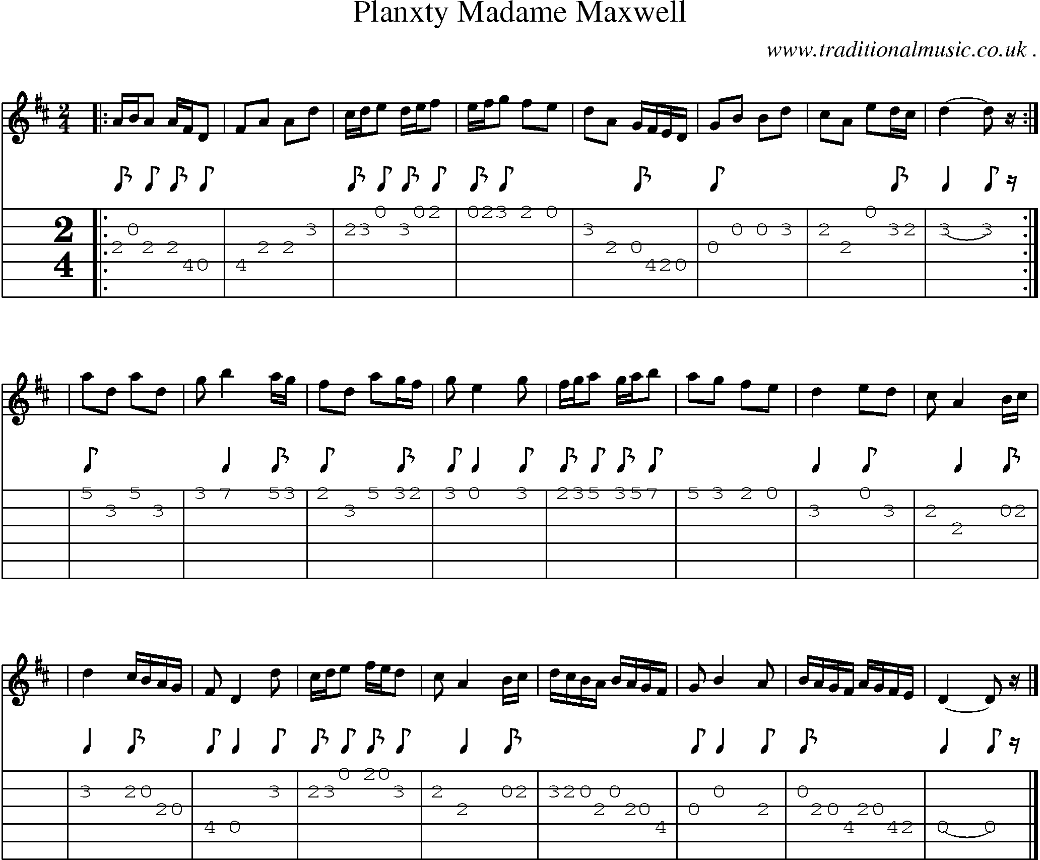 Sheet-music  score, Chords and Guitar Tabs for Planxty Madame Maxwell