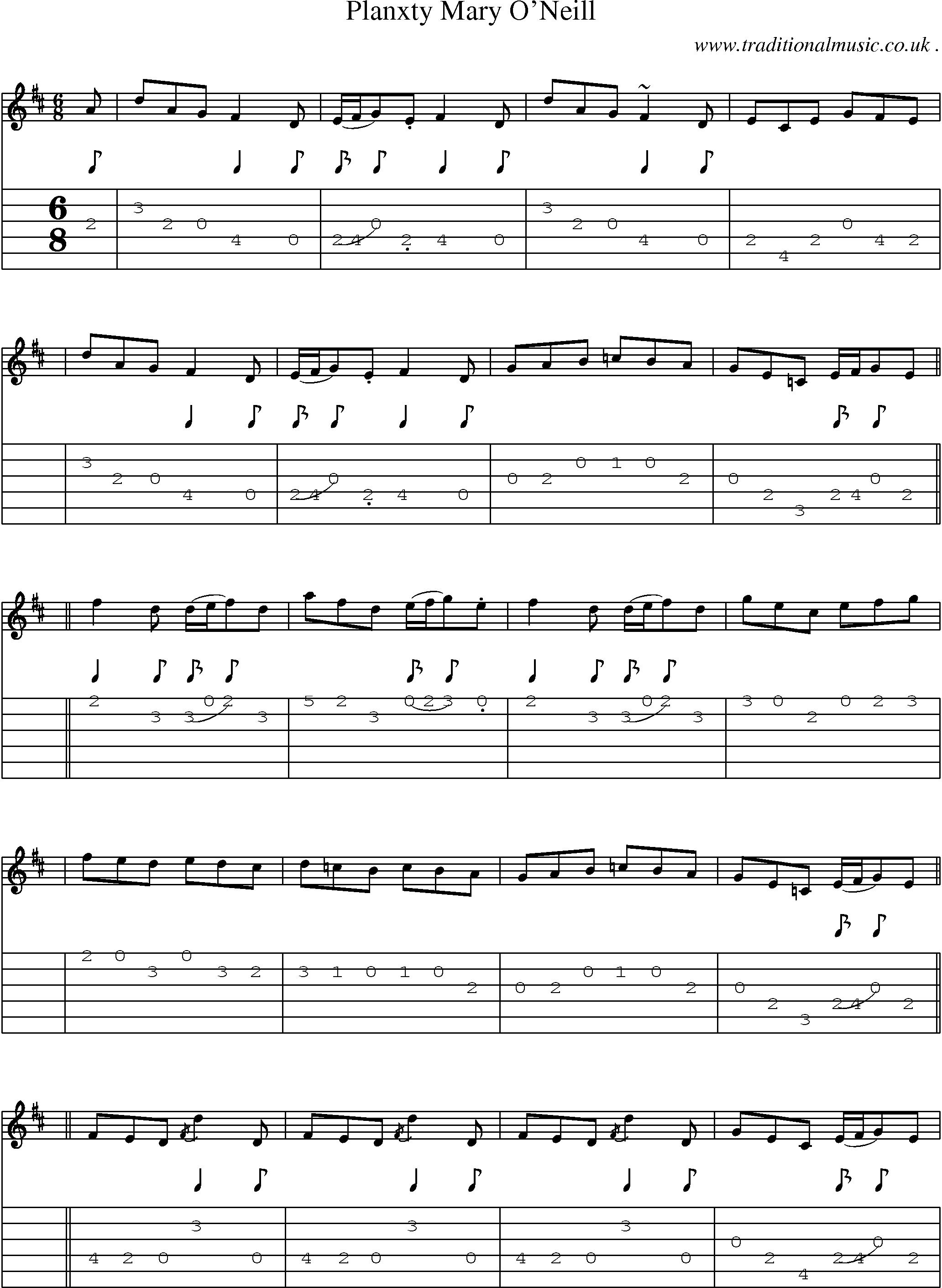 Sheet-music  score, Chords and Guitar Tabs for Planxty Mary Oneill