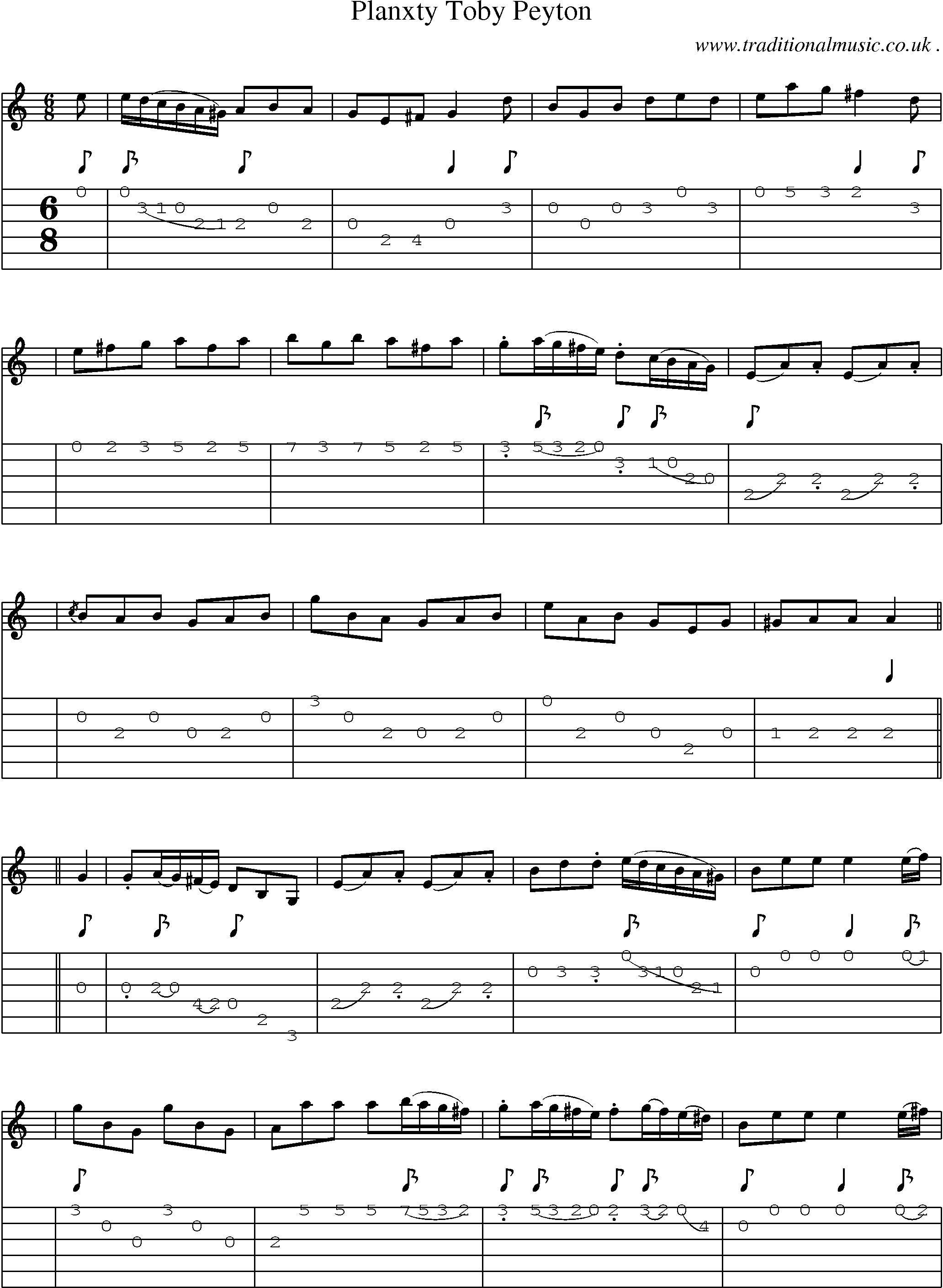 Sheet-music  score, Chords and Guitar Tabs for Planxty Toby Peyton