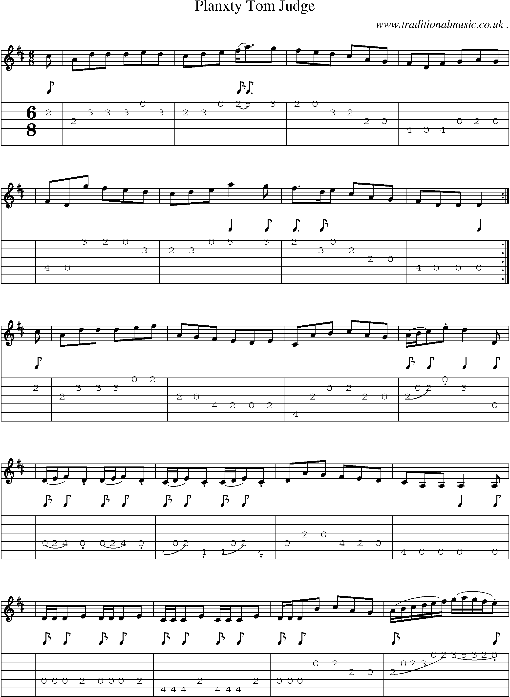 Sheet-music  score, Chords and Guitar Tabs for Planxty Tom Judge