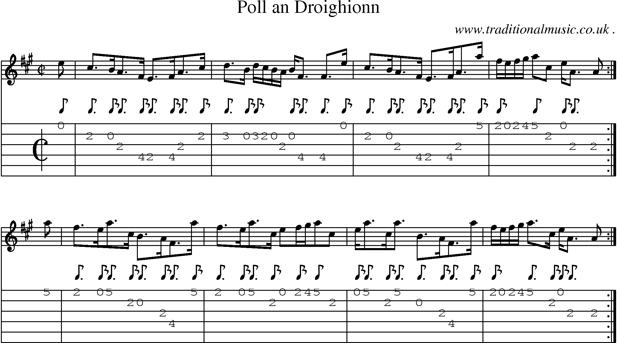 Sheet-music  score, Chords and Guitar Tabs for Poll An Droighionn