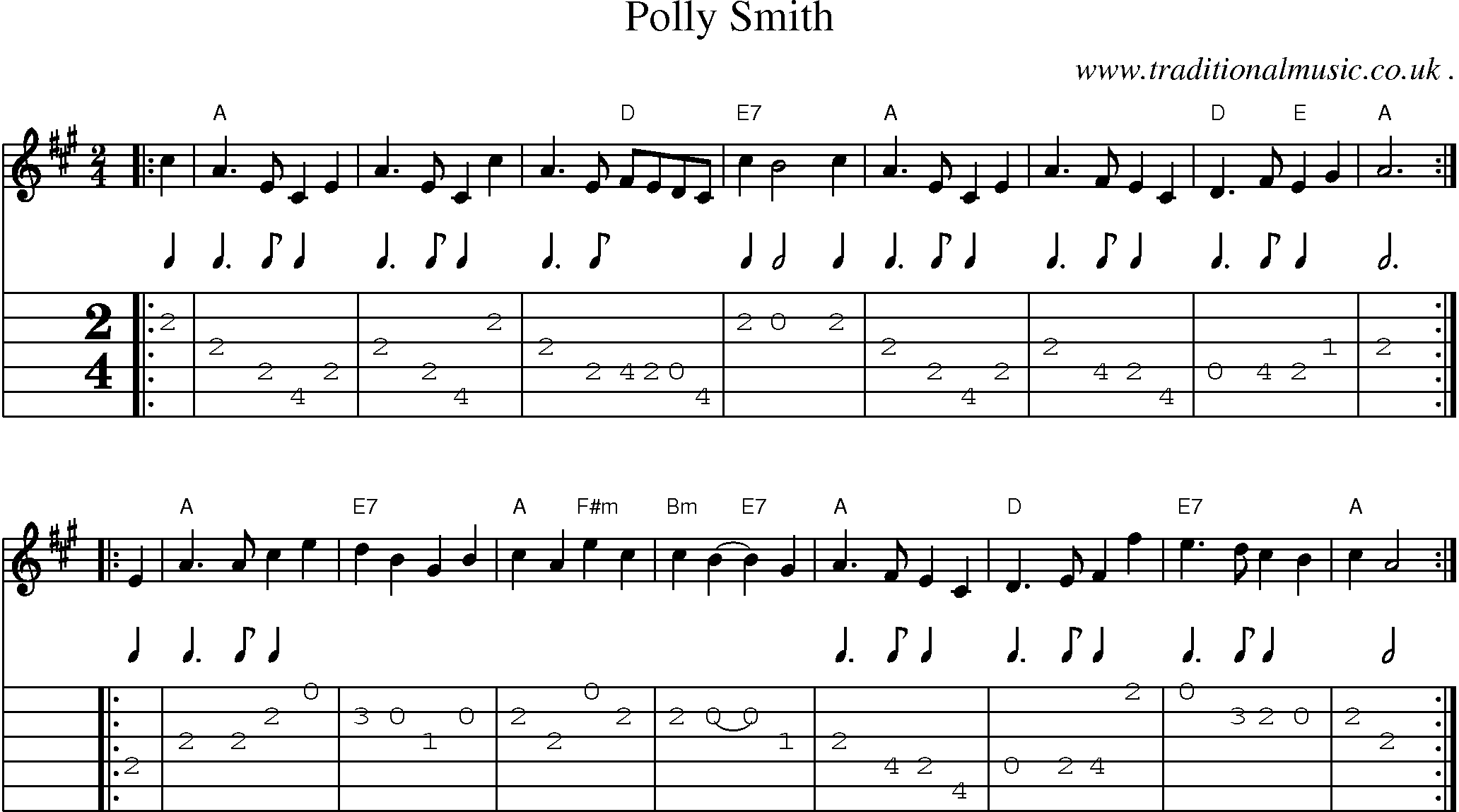 Sheet-music  score, Chords and Guitar Tabs for Polly Smith