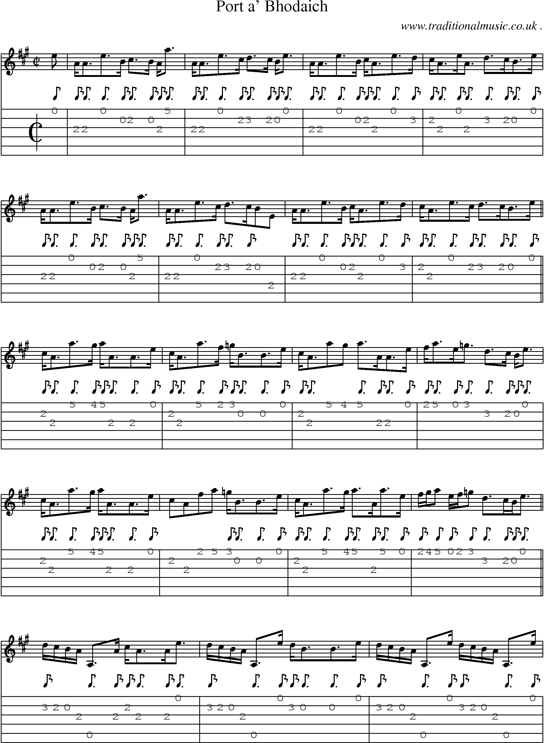 Sheet-music  score, Chords and Guitar Tabs for Port A Bhodaich