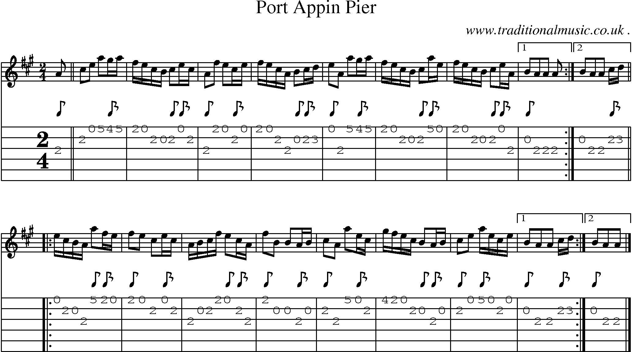Sheet-music  score, Chords and Guitar Tabs for Port Appin Pier