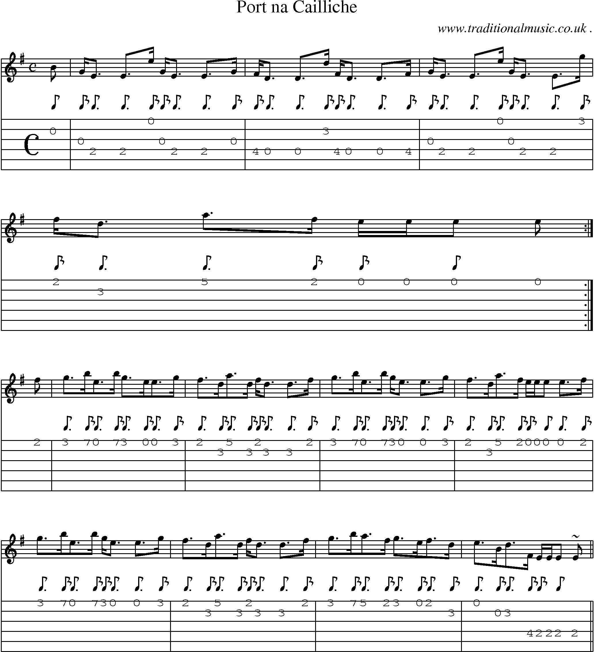 Sheet-music  score, Chords and Guitar Tabs for Port Na Cailliche