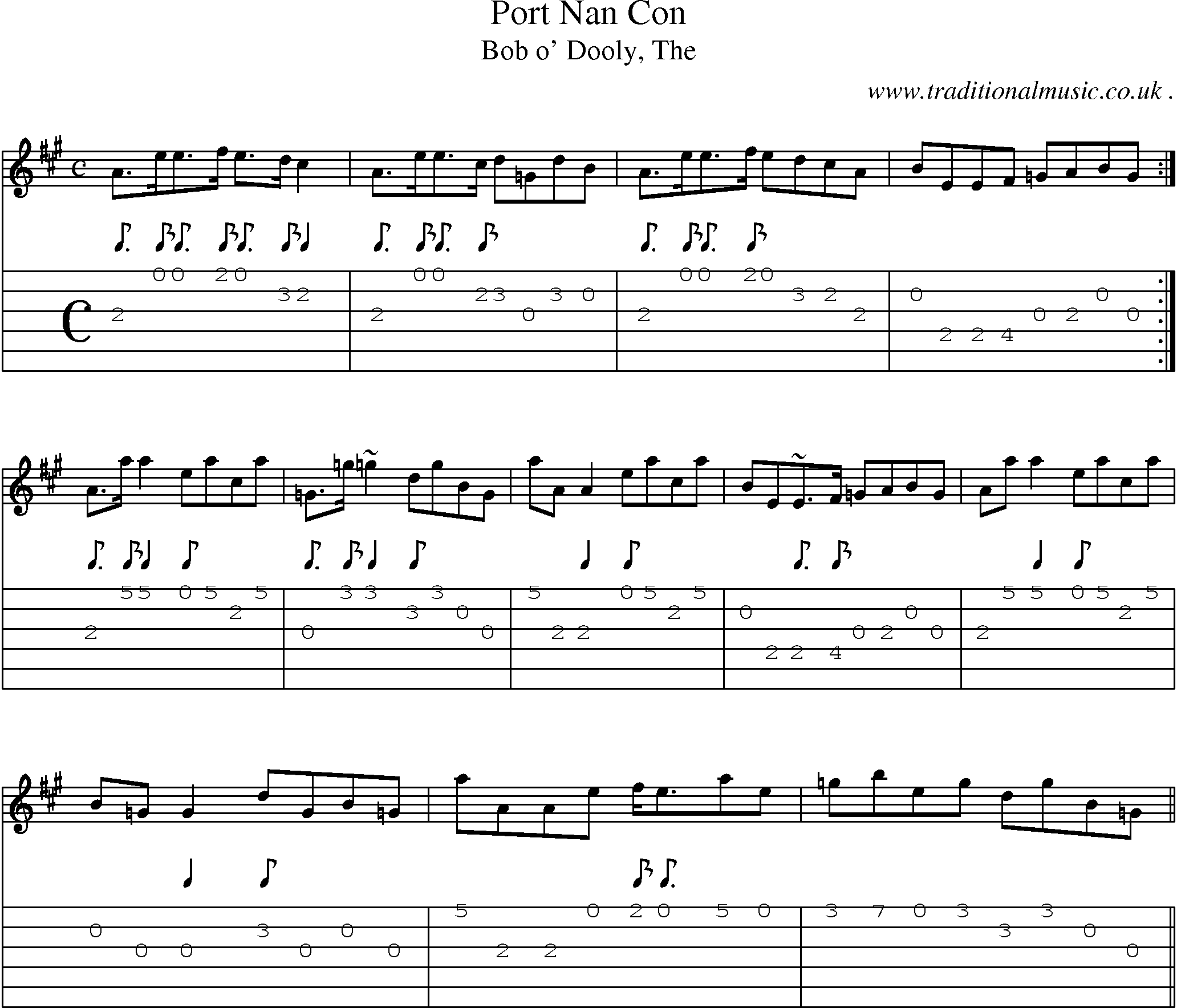 Sheet-music  score, Chords and Guitar Tabs for Port Nan Con