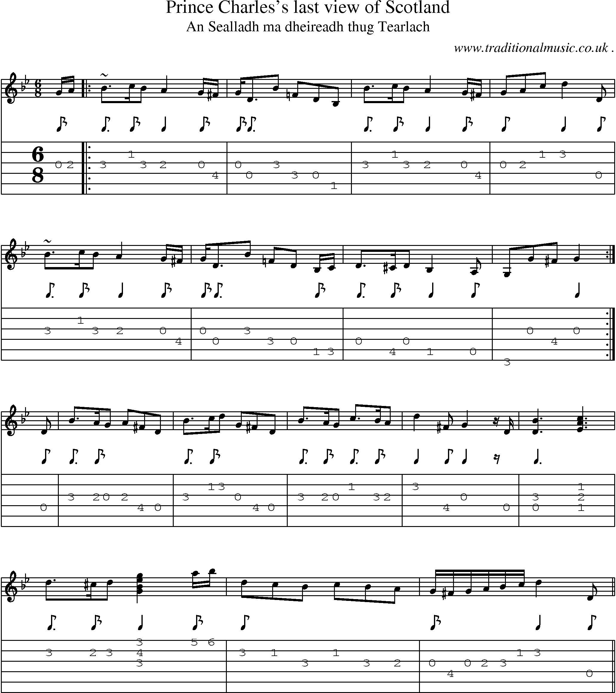 Sheet-music  score, Chords and Guitar Tabs for Prince Charless Last View Of Scotland