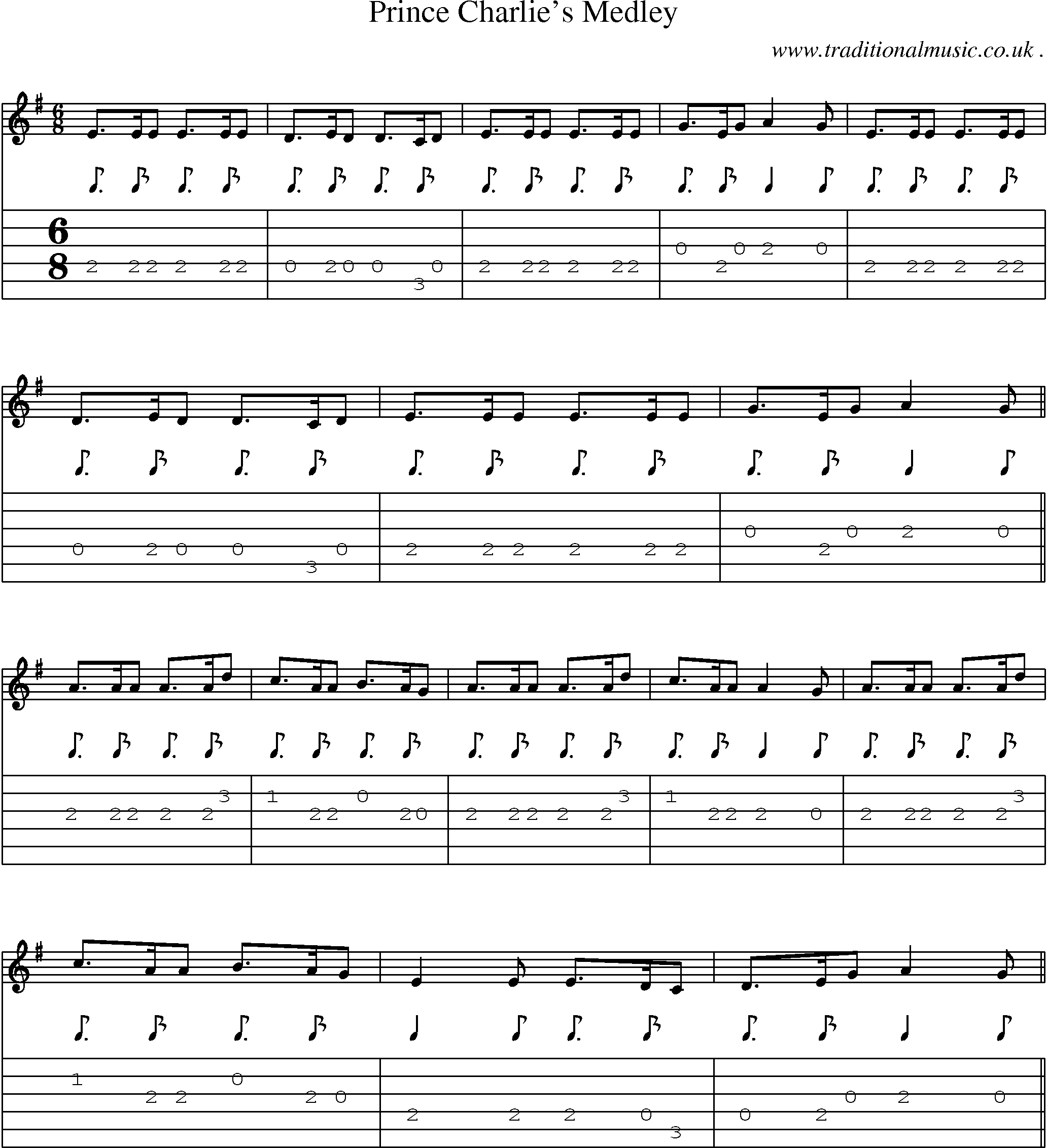 Sheet-music  score, Chords and Guitar Tabs for Prince Charlies Medley
