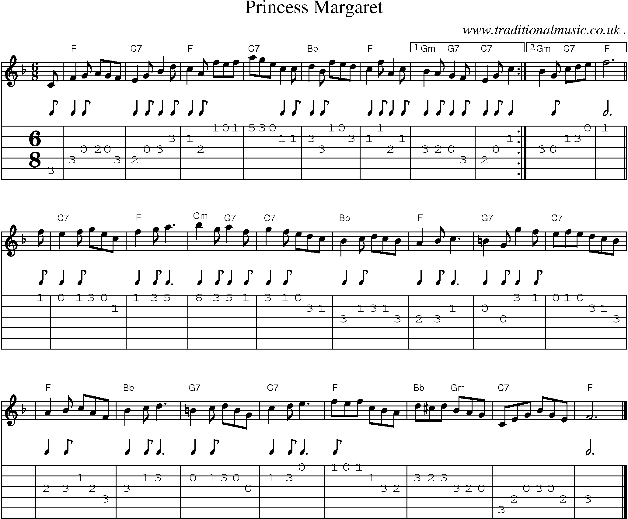 Sheet-music  score, Chords and Guitar Tabs for Princess Margaret