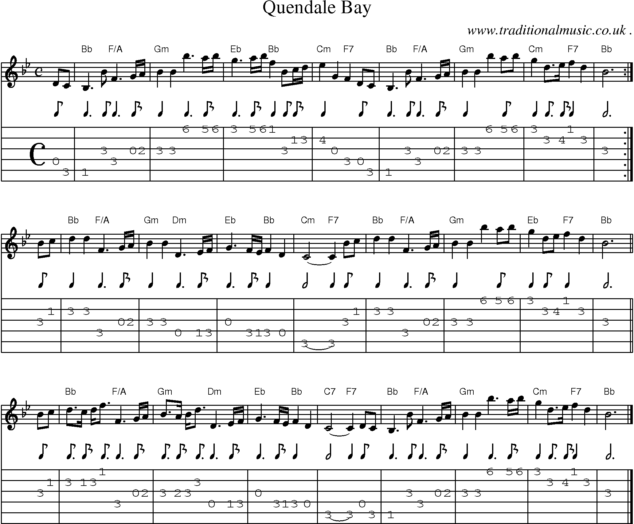 Sheet-music  score, Chords and Guitar Tabs for Quendale Bay