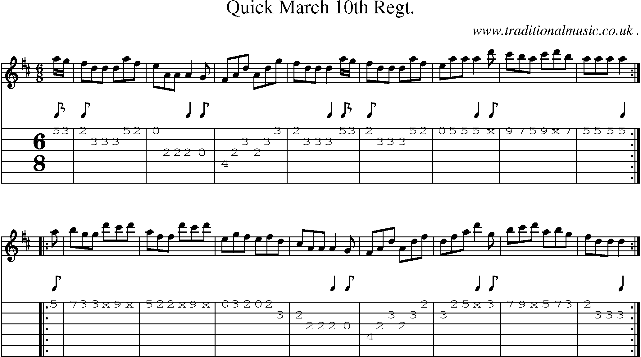 Sheet-music  score, Chords and Guitar Tabs for Quick March 10th Regt