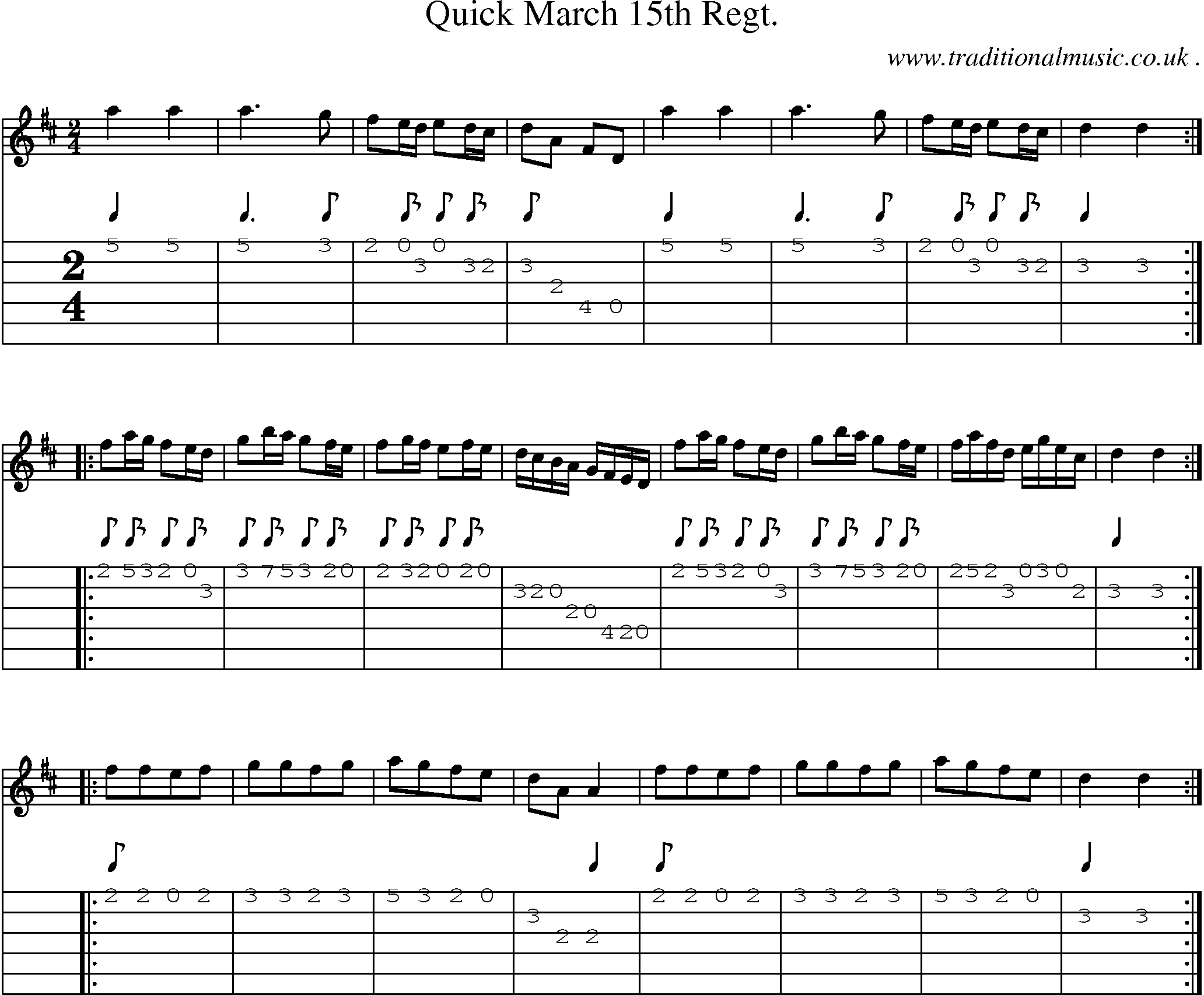 Sheet-music  score, Chords and Guitar Tabs for Quick March 15th Regt