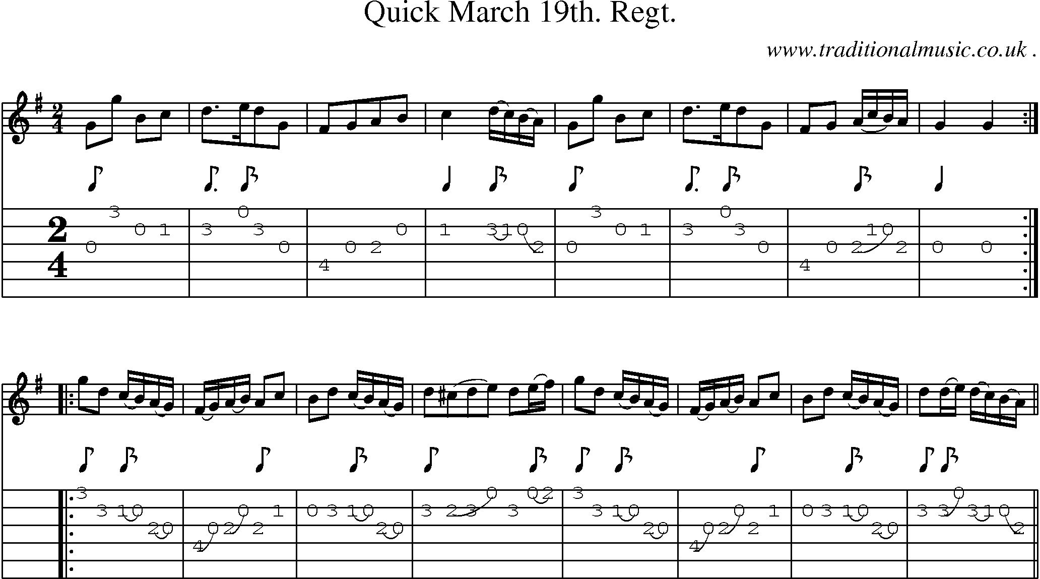 Sheet-music  score, Chords and Guitar Tabs for Quick March 19th Regt