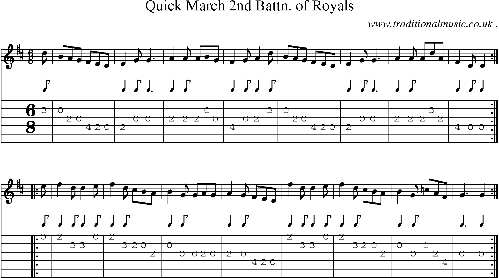Sheet-music  score, Chords and Guitar Tabs for Quick March 2nd Battn Of Royals