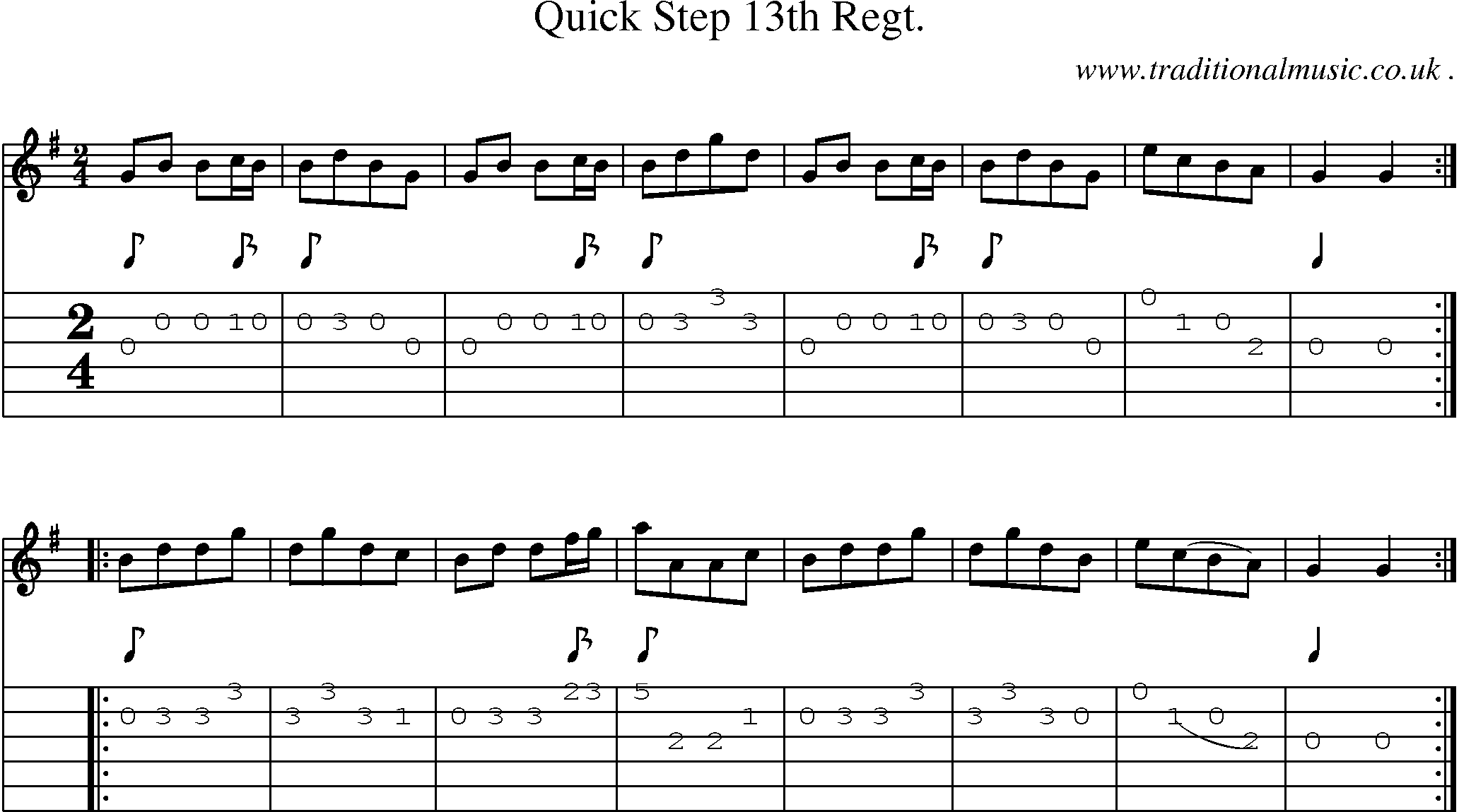 Sheet-music  score, Chords and Guitar Tabs for Quick Step 13th Regt