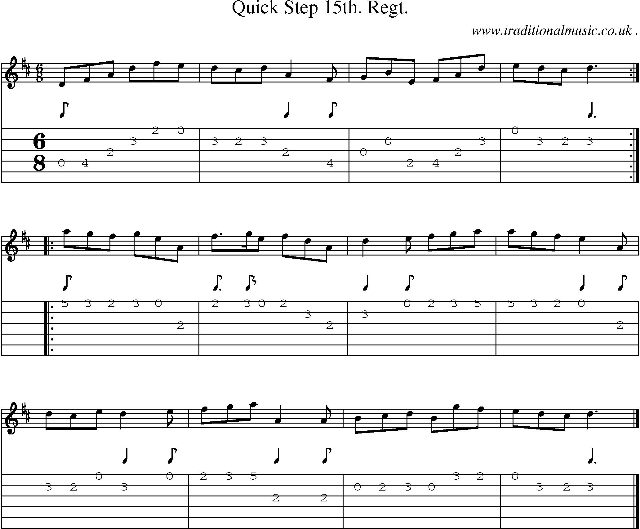 Sheet-music  score, Chords and Guitar Tabs for Quick Step 15th Regt