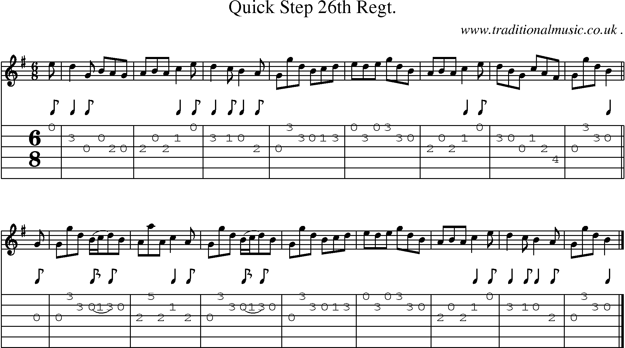 Sheet-music  score, Chords and Guitar Tabs for Quick Step 26th Regt