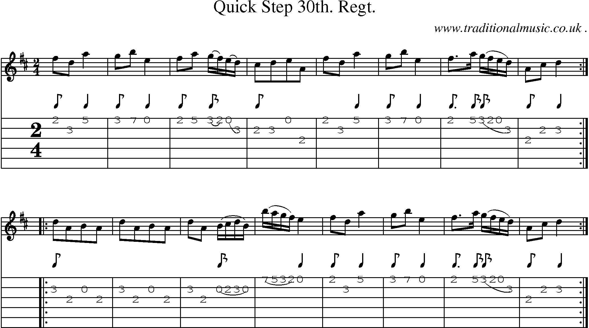 Sheet-music  score, Chords and Guitar Tabs for Quick Step 30th Regt
