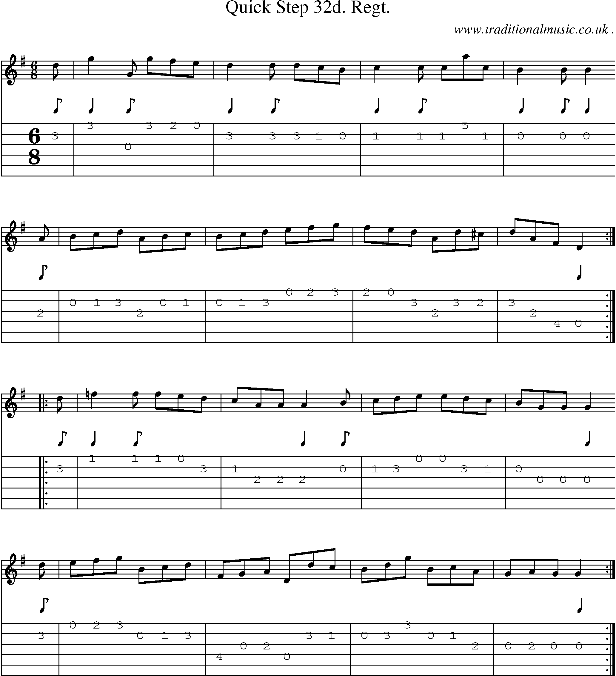 Sheet-music  score, Chords and Guitar Tabs for Quick Step 32d Regt