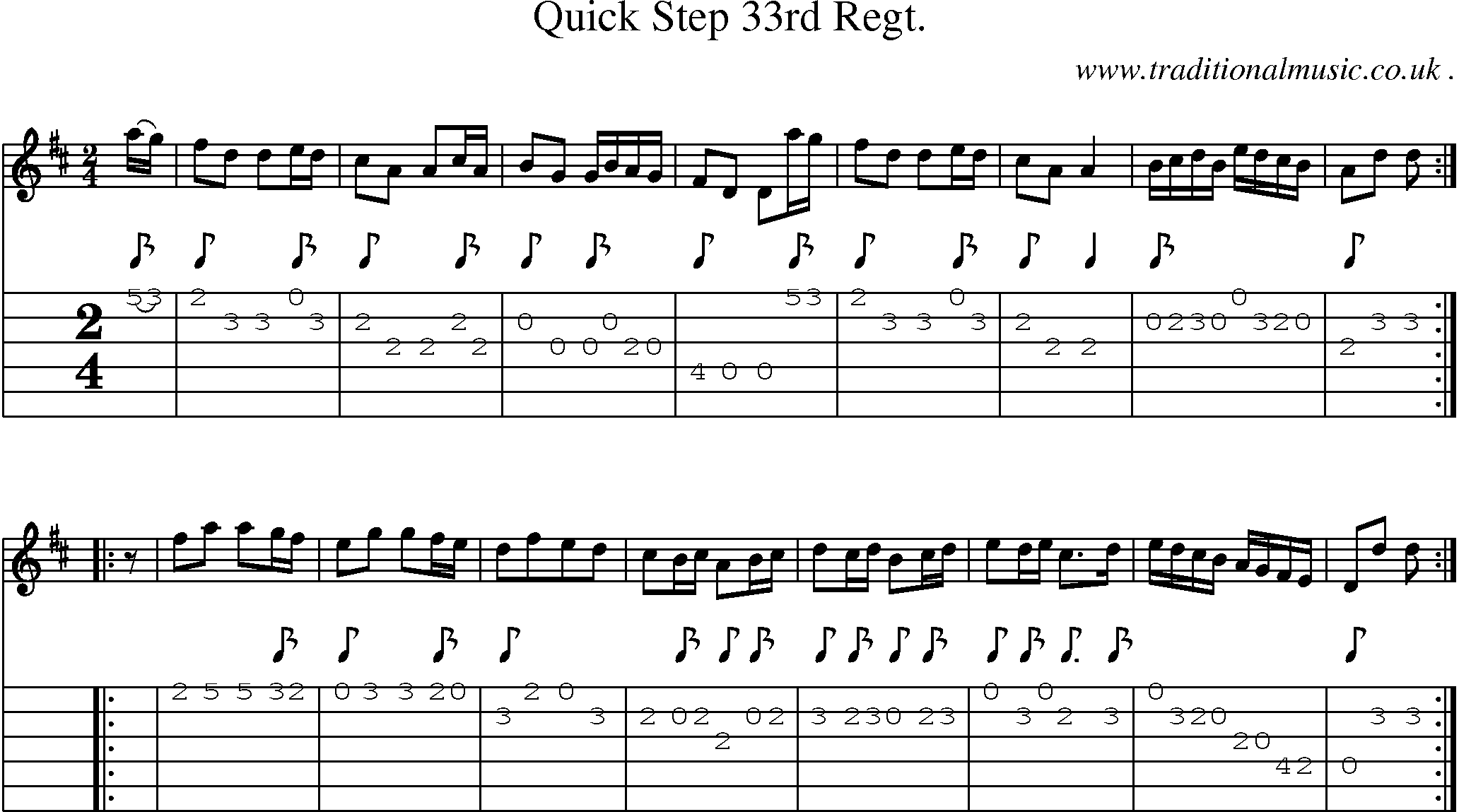 Sheet-music  score, Chords and Guitar Tabs for Quick Step 33rd Regt