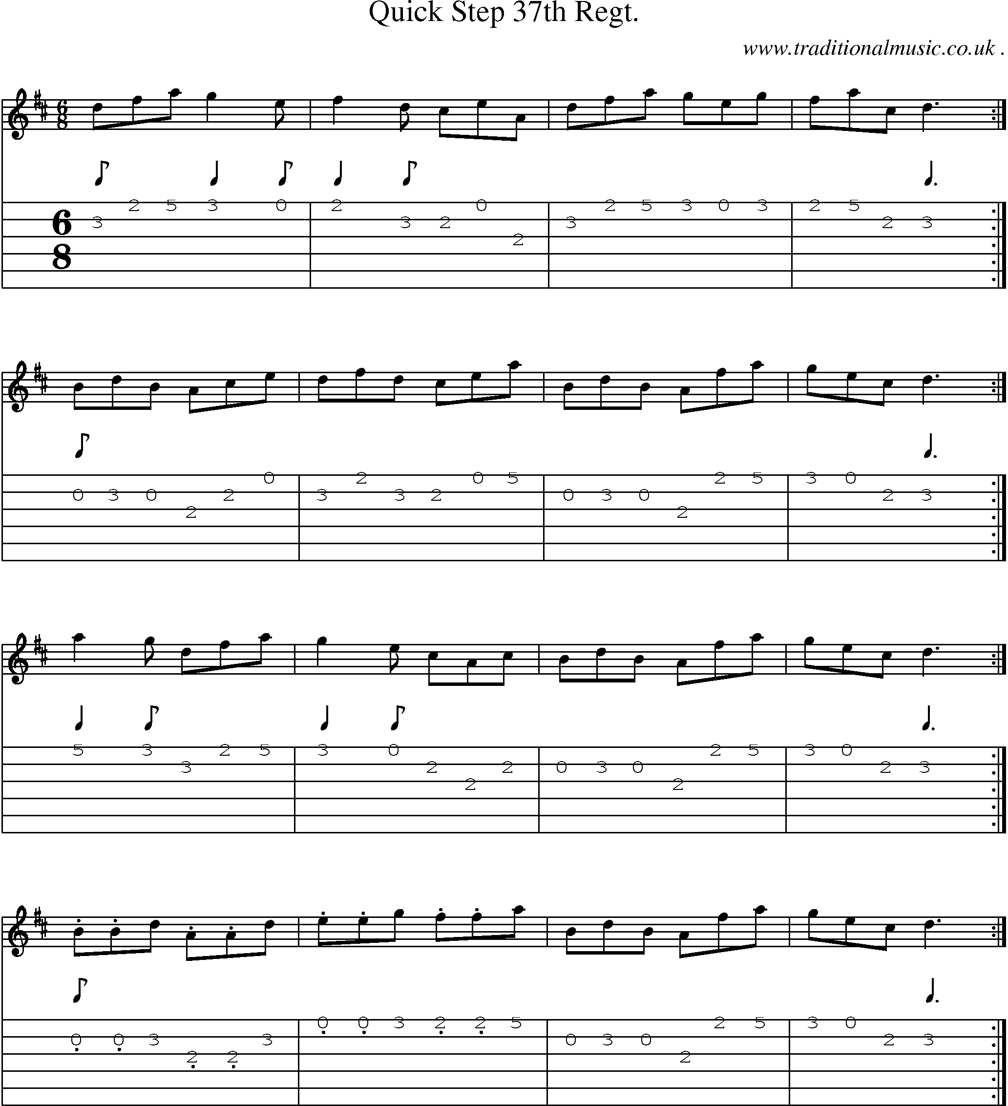 Sheet-music  score, Chords and Guitar Tabs for Quick Step 37th Regt