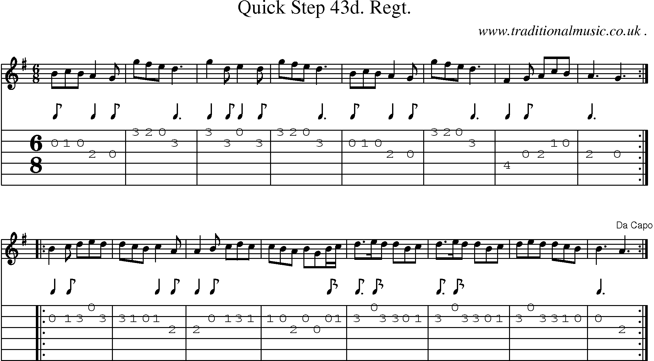 Sheet-music  score, Chords and Guitar Tabs for Quick Step 43d Regt