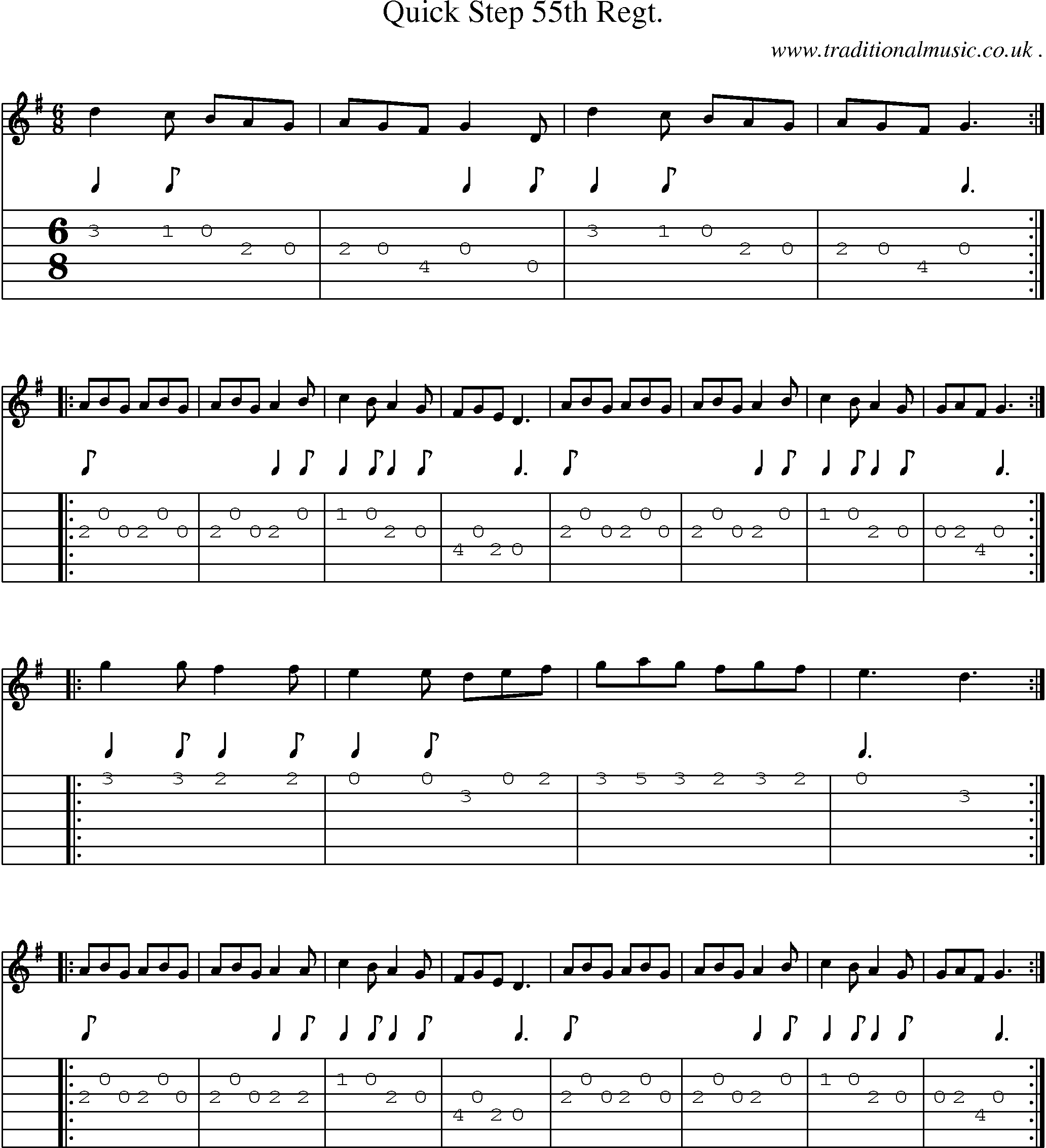 Sheet-music  score, Chords and Guitar Tabs for Quick Step 55th Regt