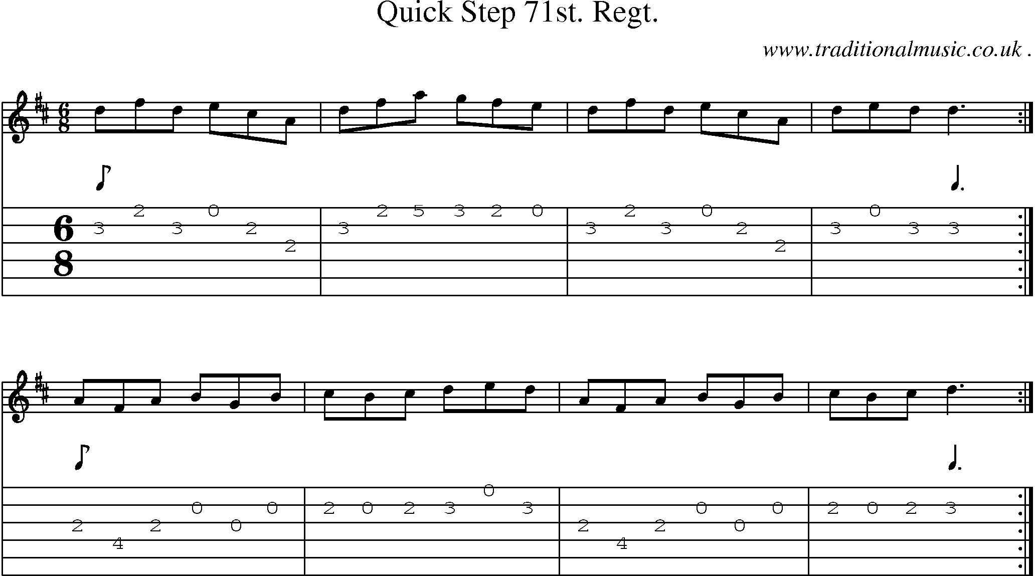 Sheet-music  score, Chords and Guitar Tabs for Quick Step 71st Regt