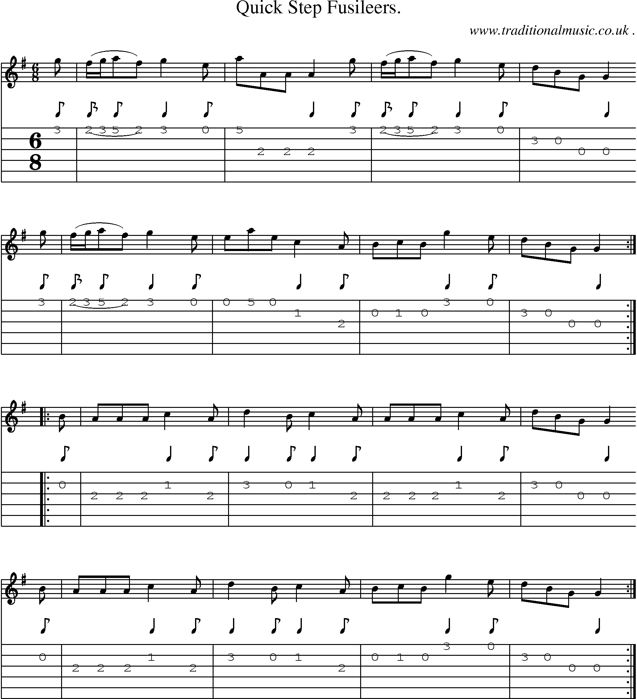 Sheet-music  score, Chords and Guitar Tabs for Quick Step Fusileers