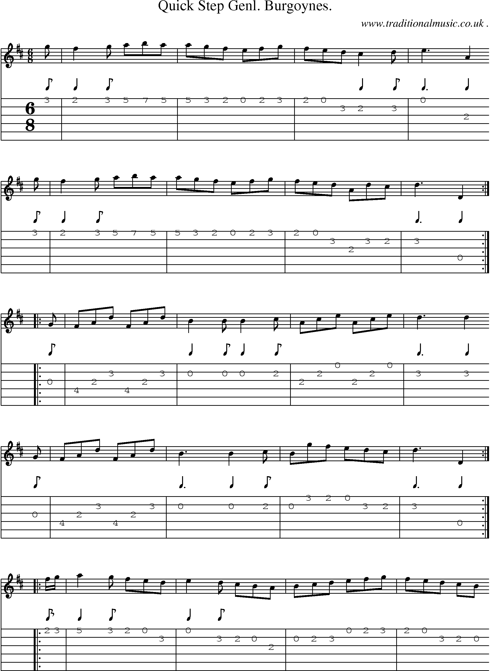 Sheet-music  score, Chords and Guitar Tabs for Quick Step Genl Burgoynes