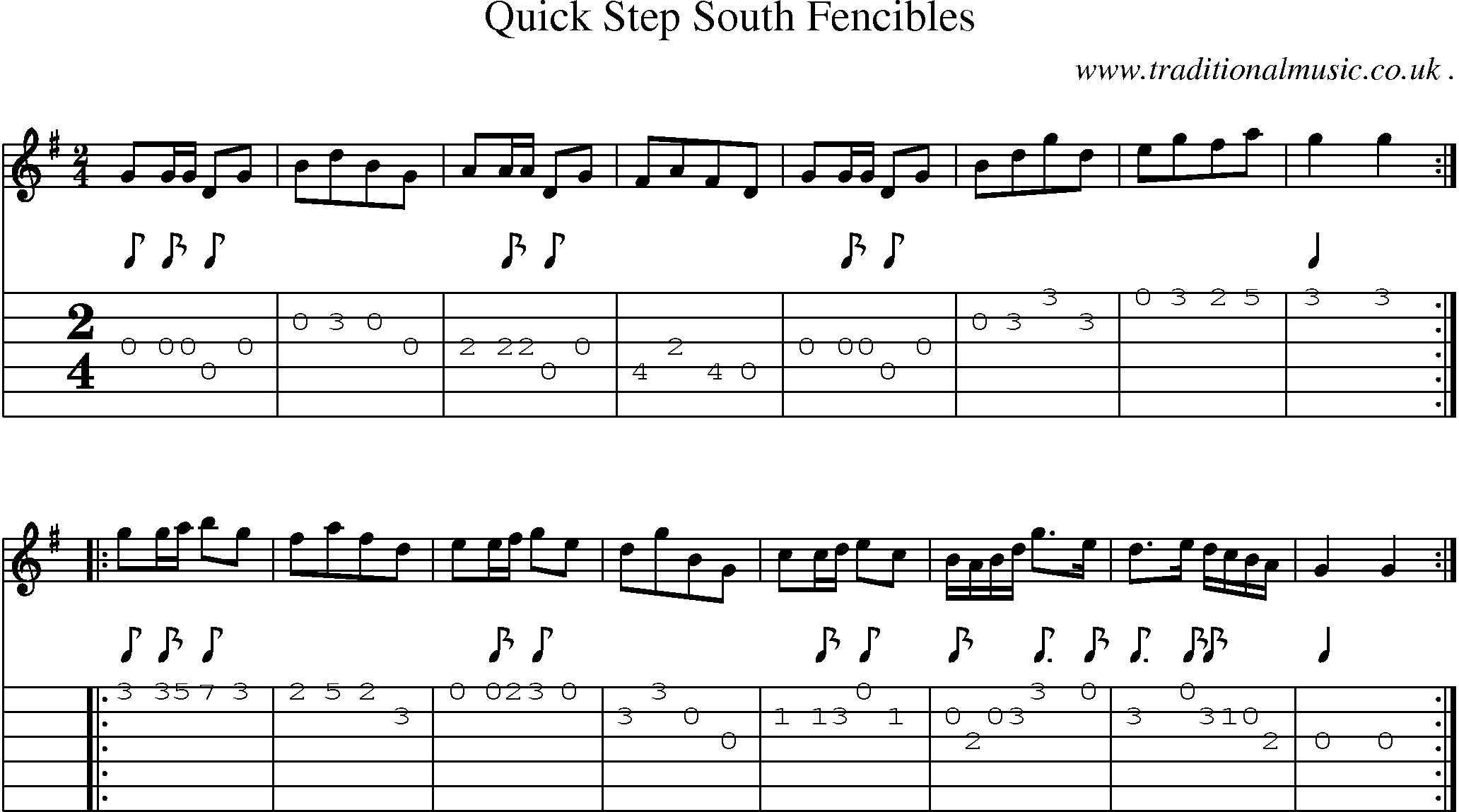 Sheet-music  score, Chords and Guitar Tabs for Quick Step South Fencibles