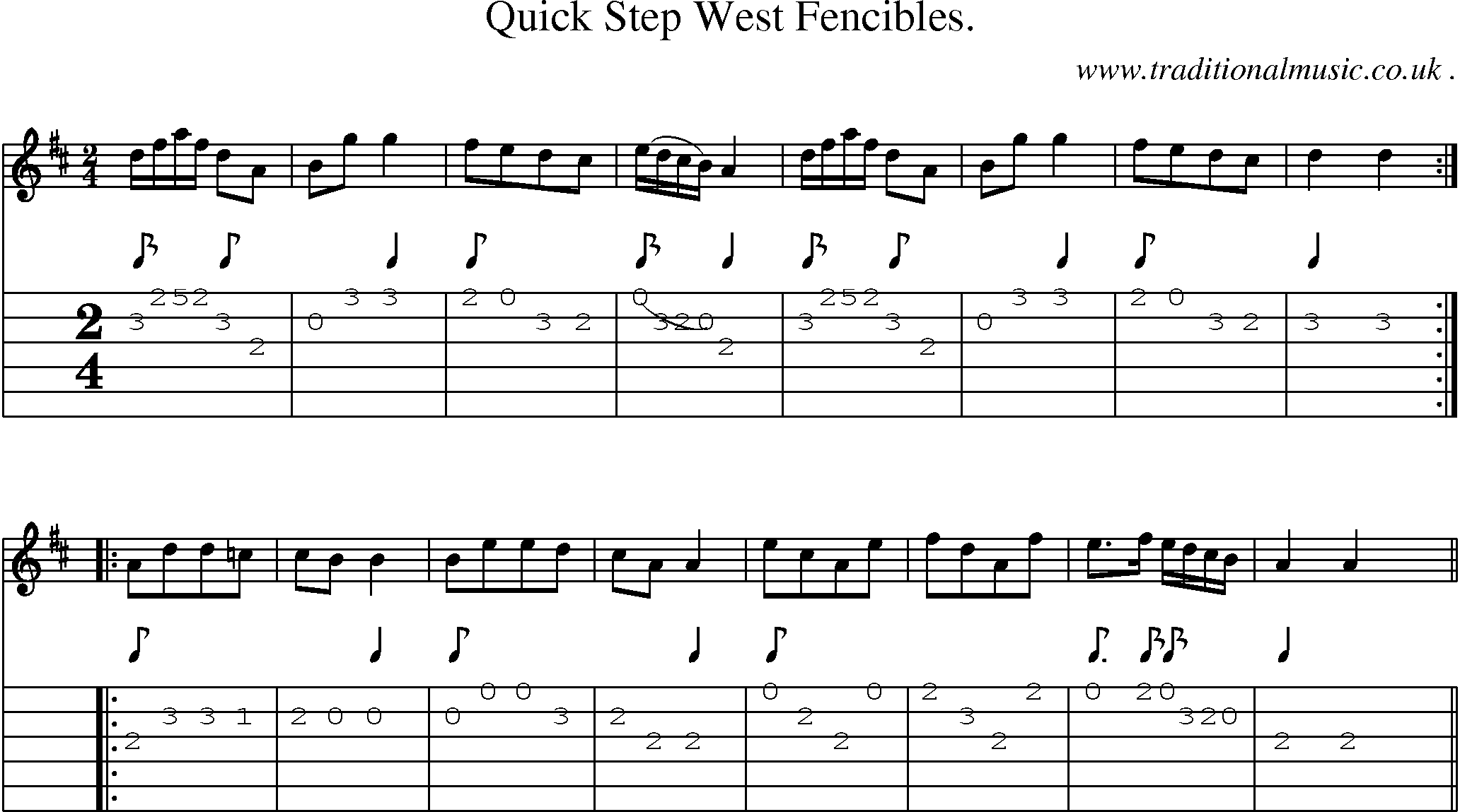 Sheet-music  score, Chords and Guitar Tabs for Quick Step West Fencibles
