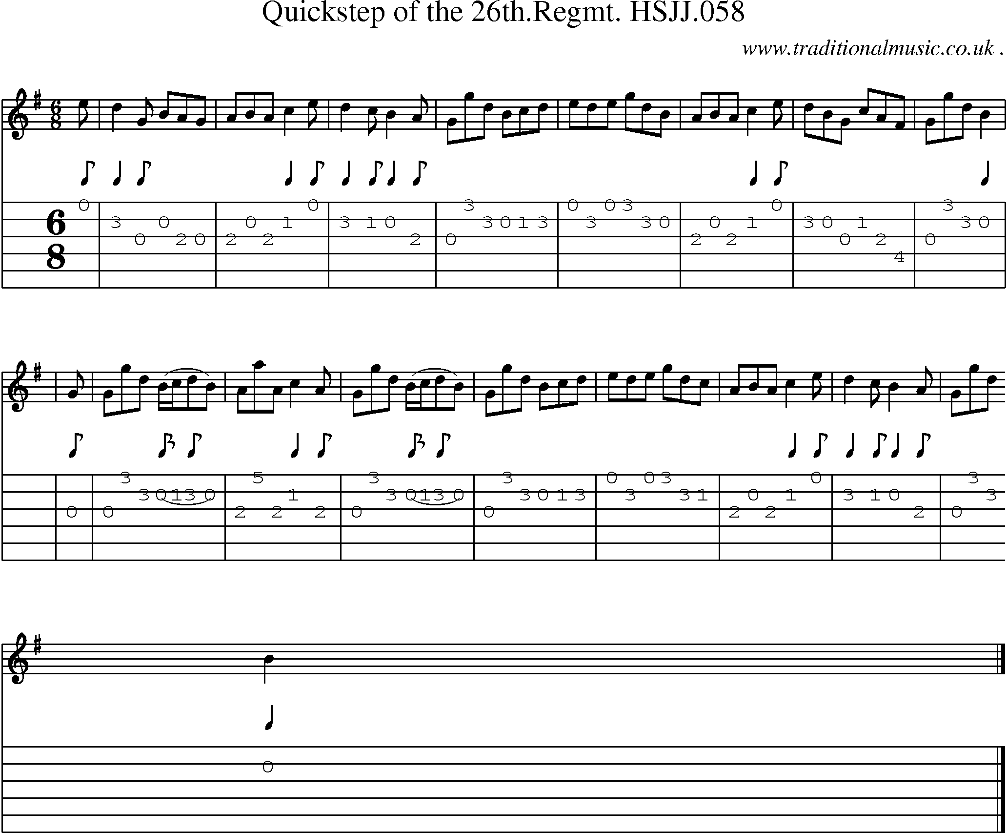 Sheet-music  score, Chords and Guitar Tabs for Quickstep Of The 26thregmt Hsjj058