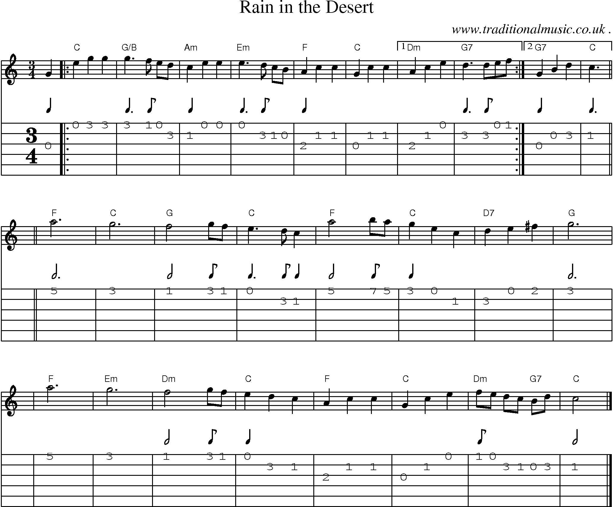 Sheet-music  score, Chords and Guitar Tabs for Rain In The Desert
