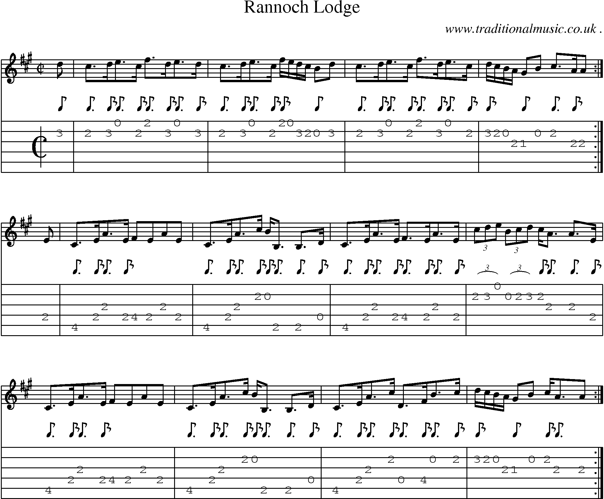 Sheet-music  score, Chords and Guitar Tabs for Rannoch Lodge