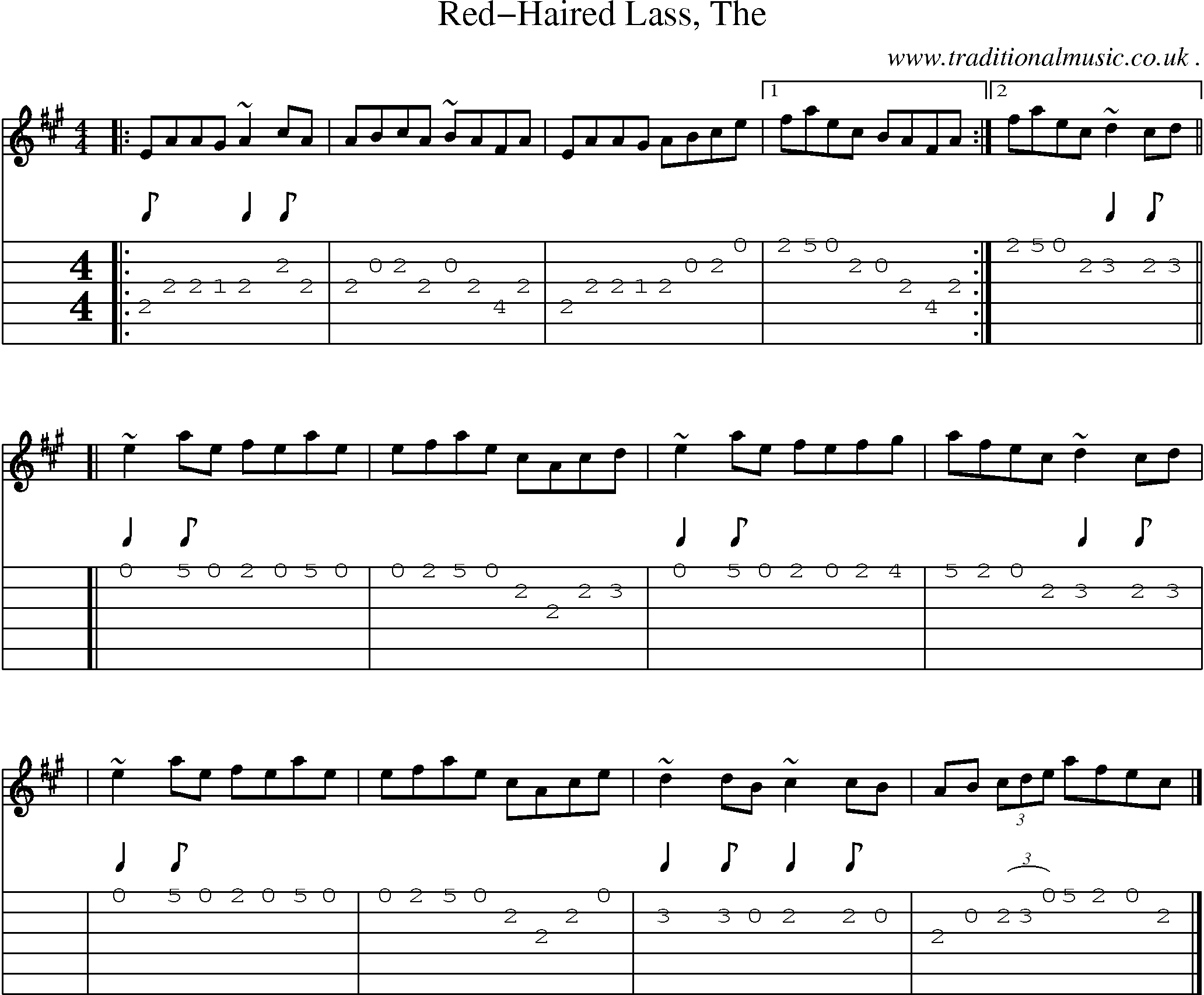 Sheet-music  score, Chords and Guitar Tabs for Red-haired Lass The
