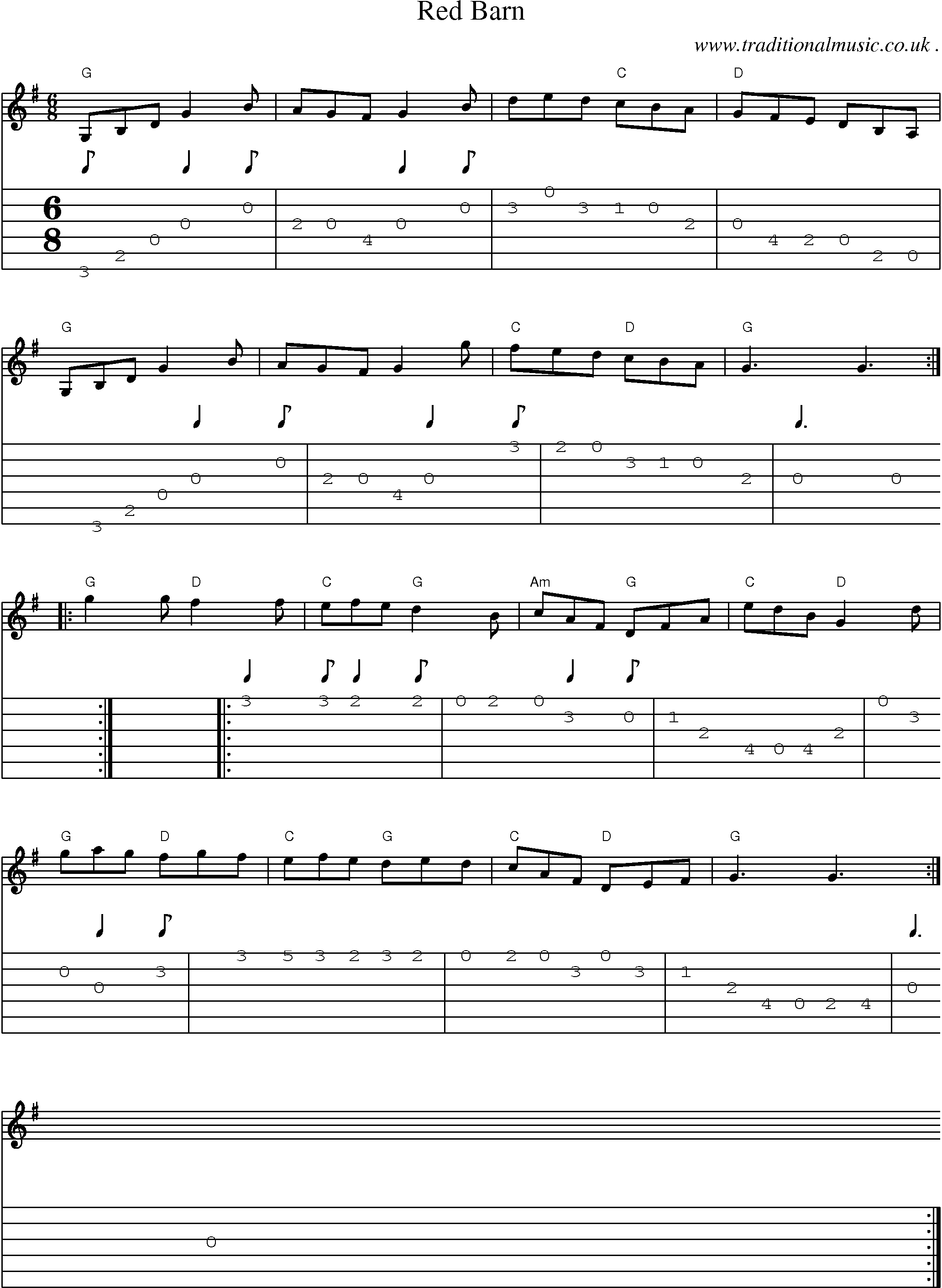 Sheet-music  score, Chords and Guitar Tabs for Red Barn
