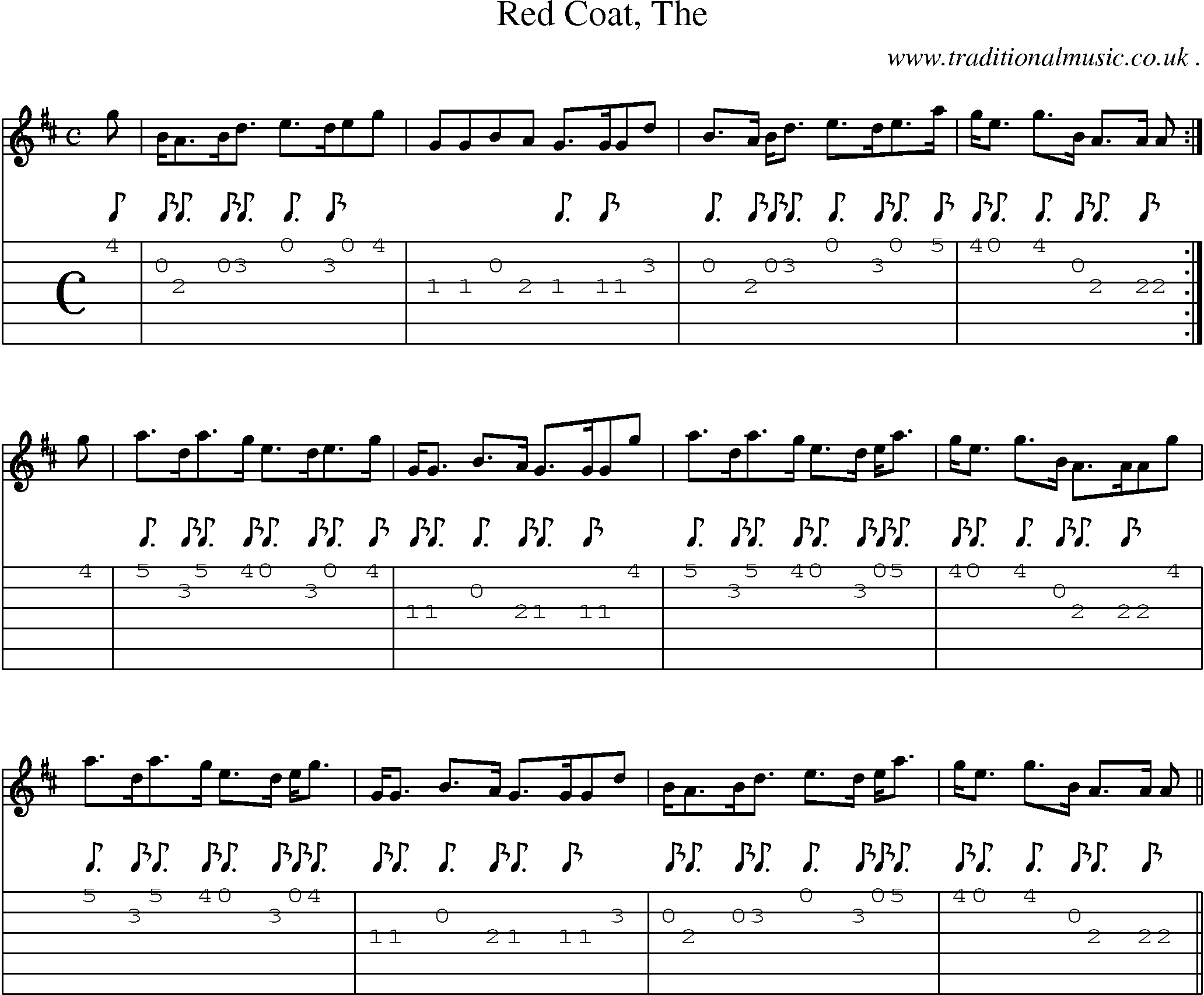 Sheet-music  score, Chords and Guitar Tabs for Red Coat The