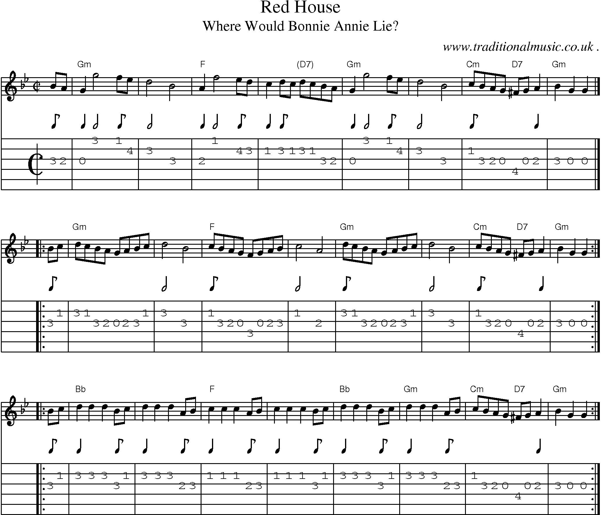 Sheet-music  score, Chords and Guitar Tabs for Red House