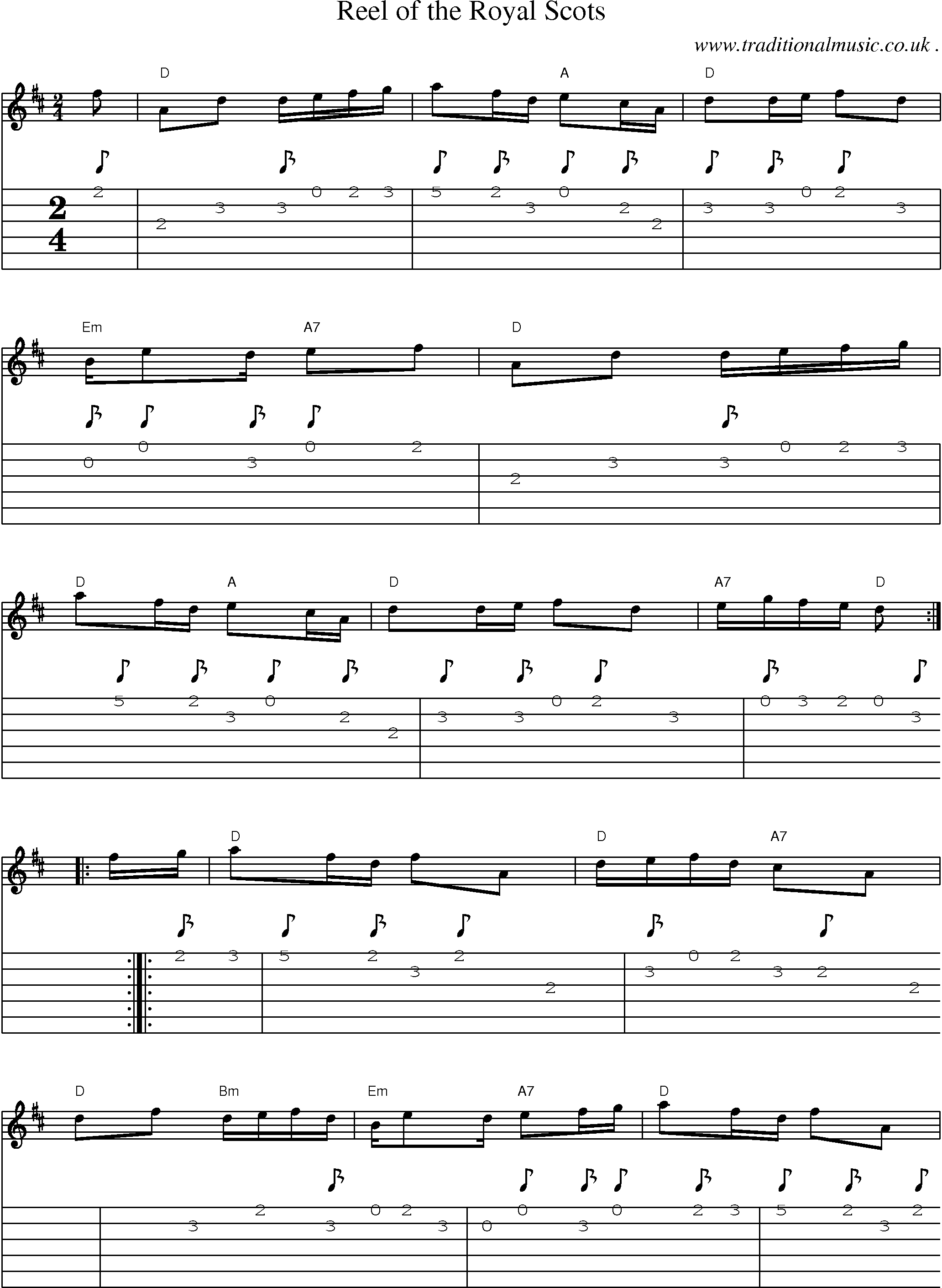 Sheet-music  score, Chords and Guitar Tabs for Reel Of The Royal Scots