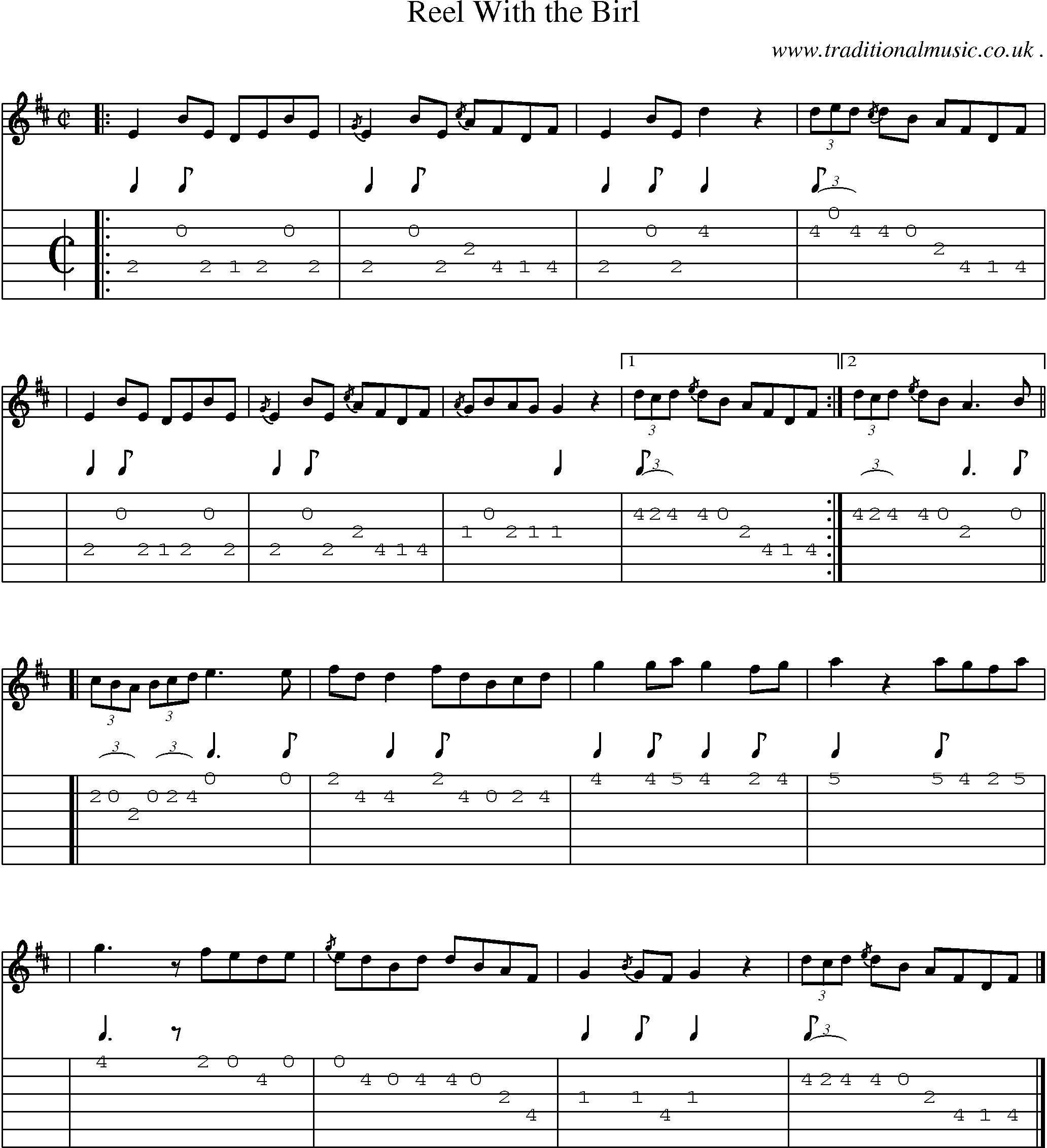 Sheet-music  score, Chords and Guitar Tabs for Reel With The Birl